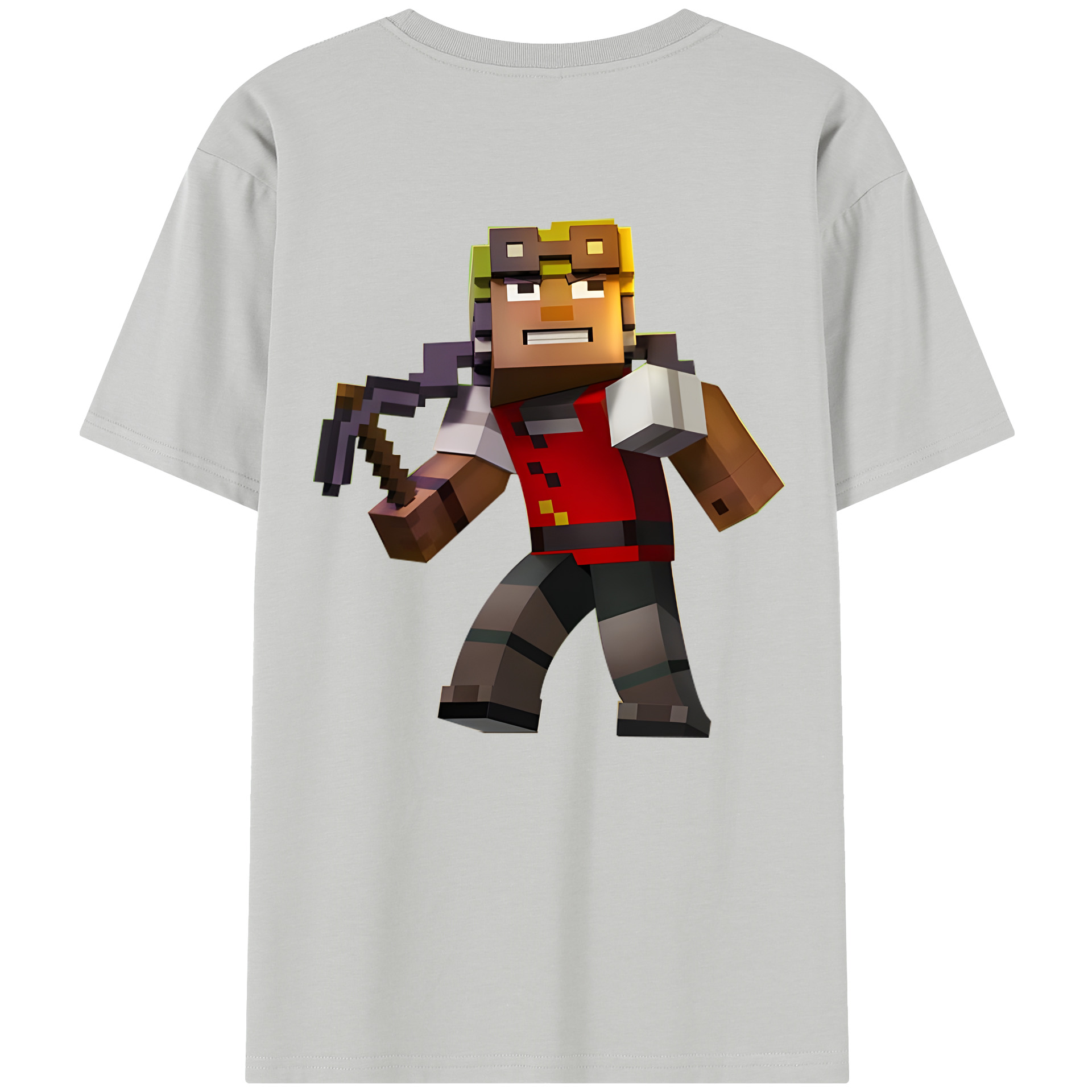 （画像用） マインクラフト ブロックの世界 Minecraft MC Block world 綿100％半袖Tシャツ（背面プリント）