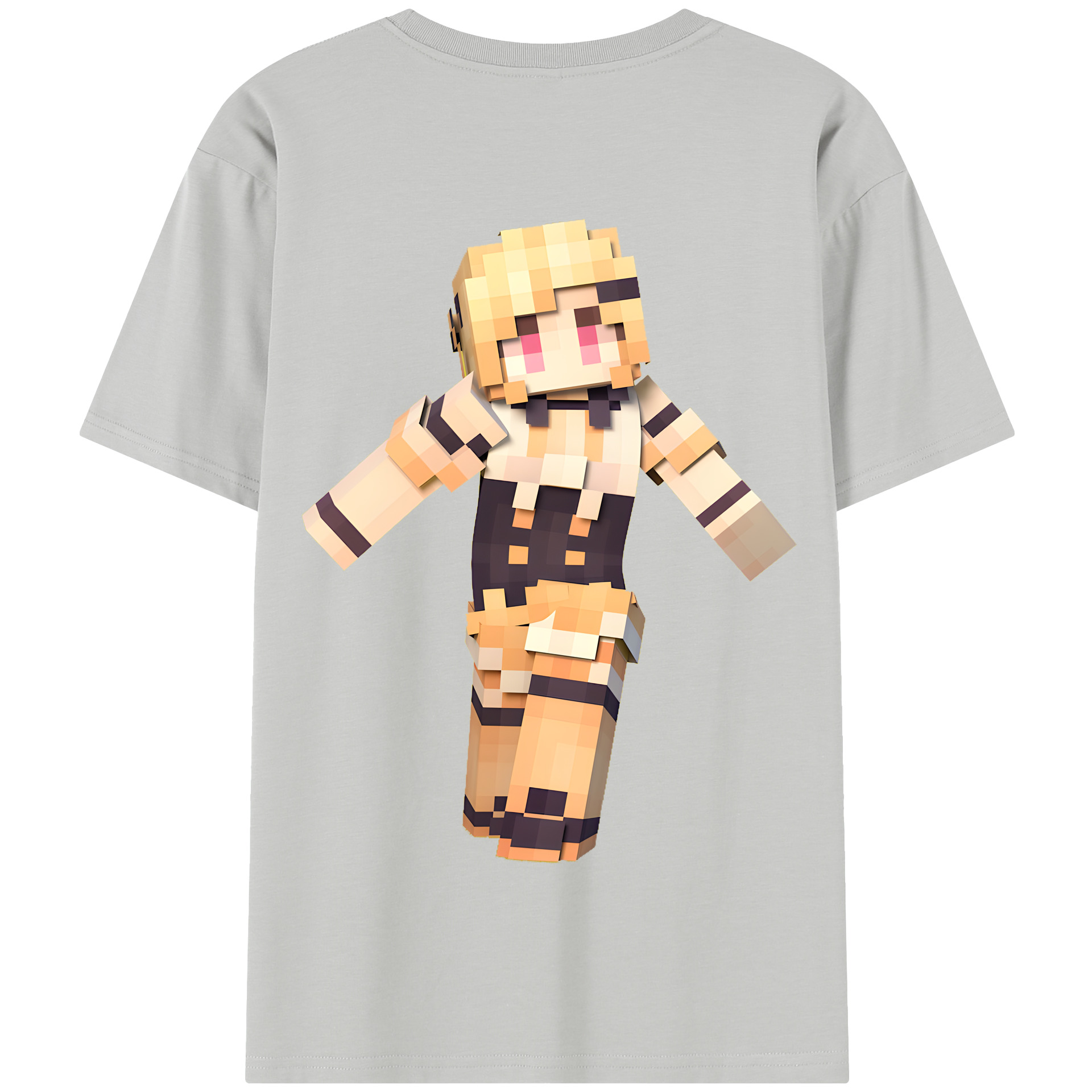 （画像用） マインクラフト ブロックの世界 Minecraft MC Block world 綿100％半袖Tシャツ（背面プリント）