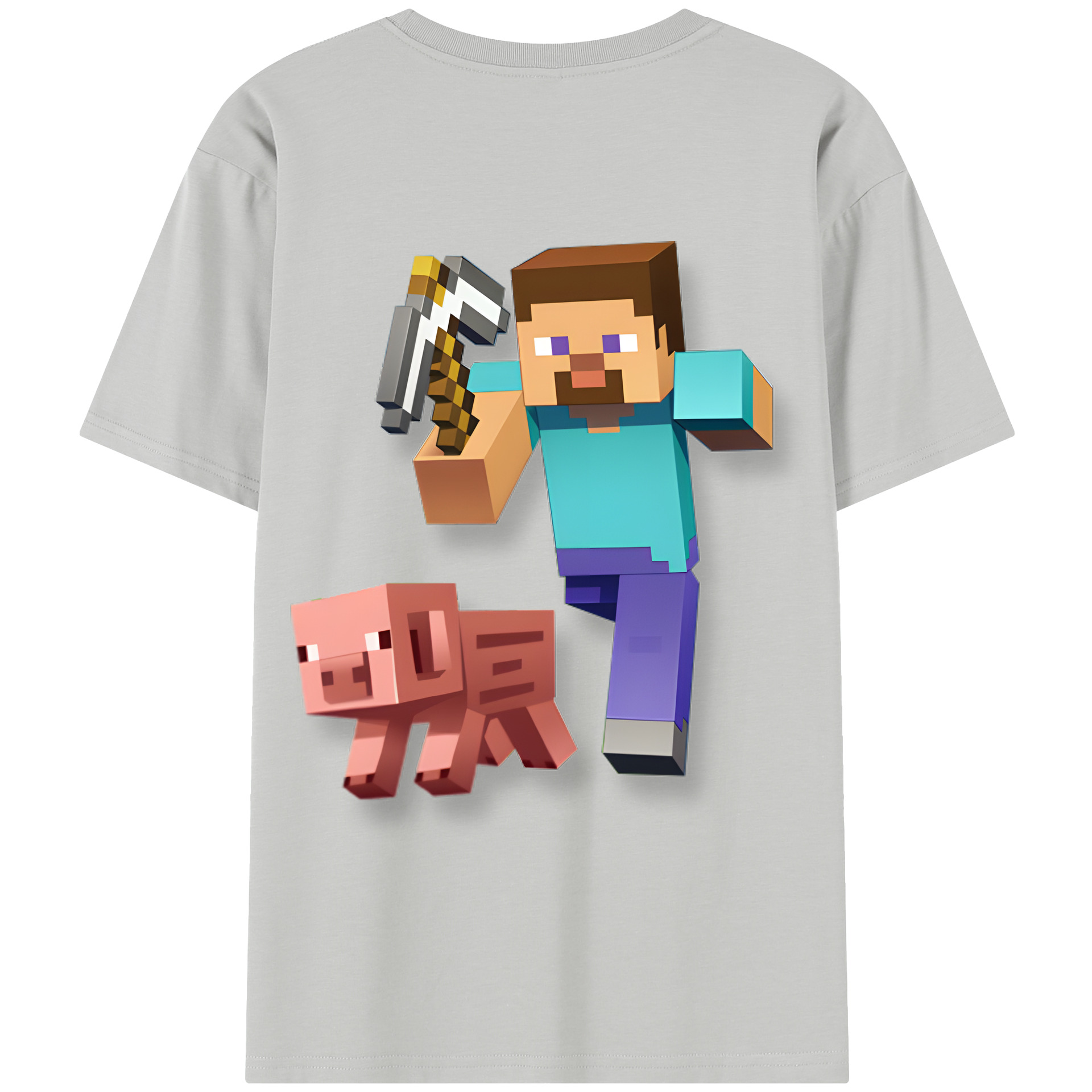 （画像用） マインクラフト ブロックの世界 Minecraft MC Block world 綿100％半袖Tシャツ（背面プリント）