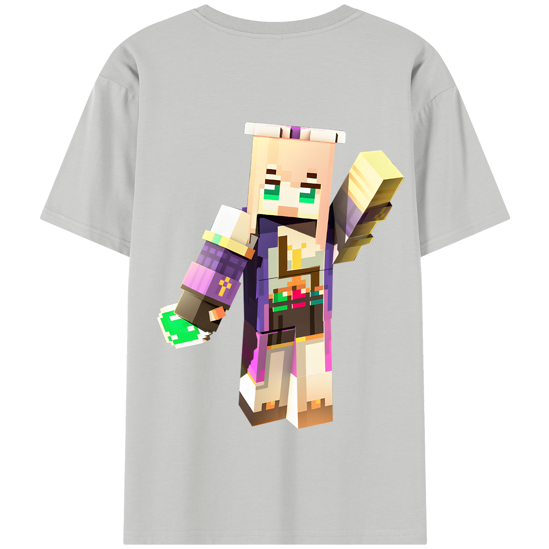 （画像用） マインクラフト ブロックの世界 Minecraft MC Block world 綿100％半袖Tシャツ（背面プリント）