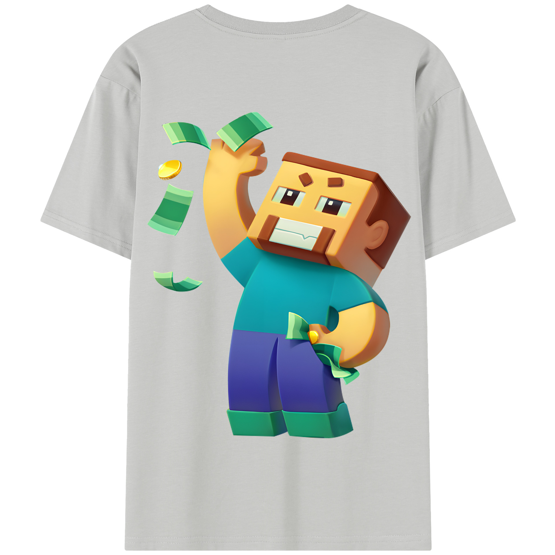 （画像用） マインクラフト ブロックの世界 Minecraft MC Block world 綿100％半袖Tシャツ（背面プリント）