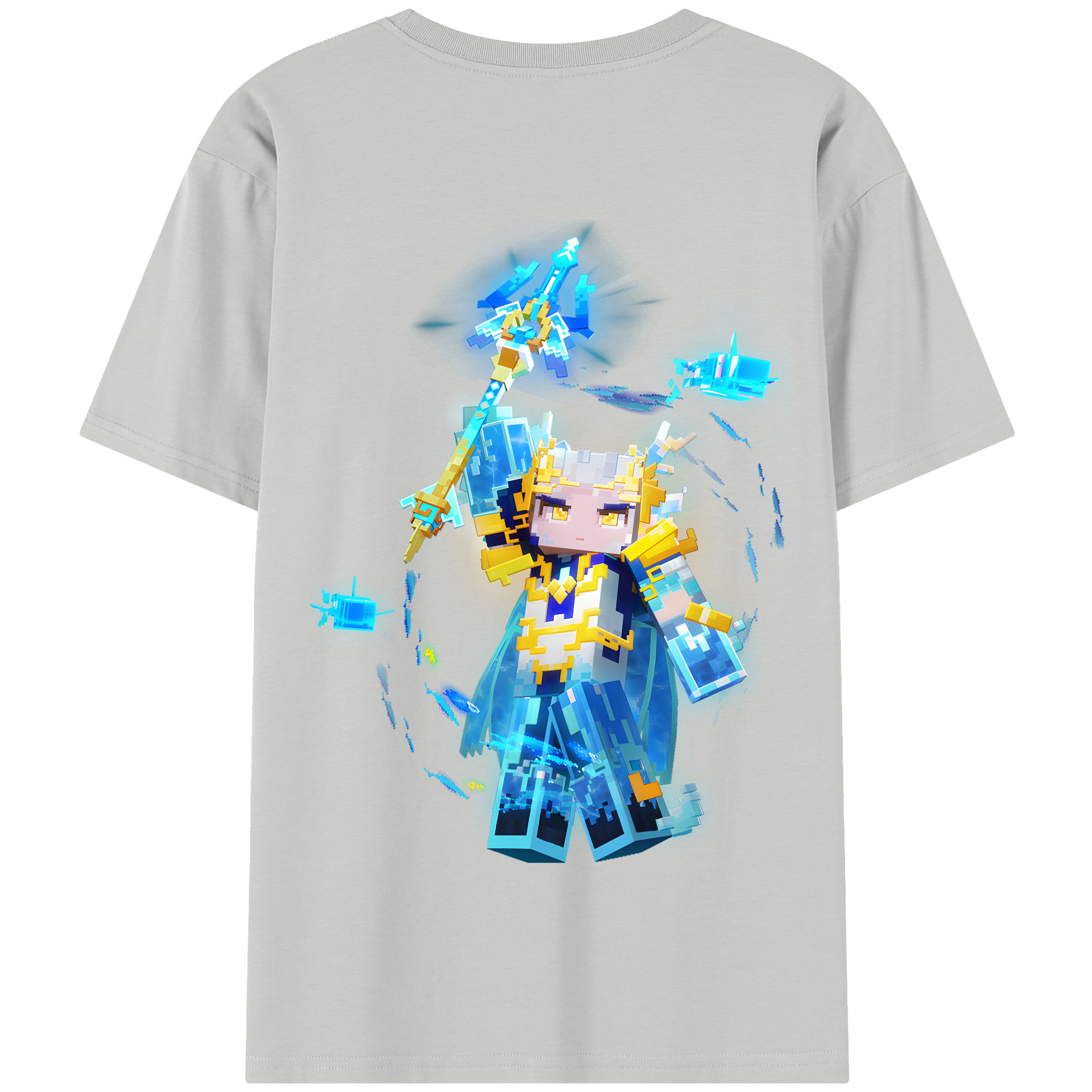 （画像用） マインクラフト ブロックの世界 Minecraft MC Block world 綿100％半袖Tシャツ（背面プリント）