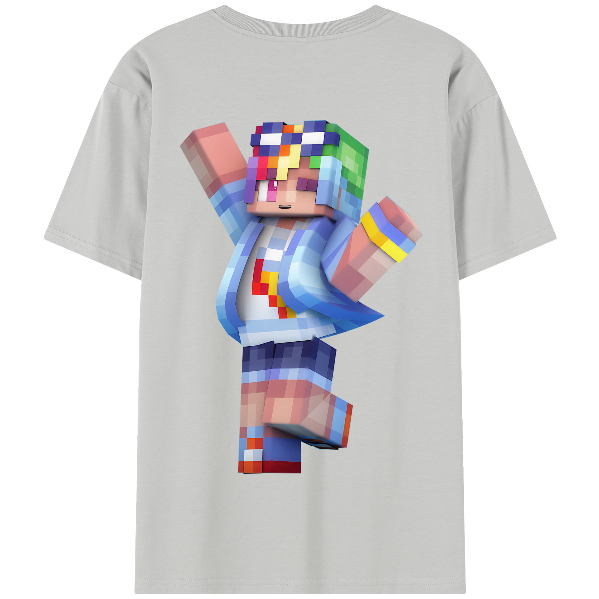 （画像用） マインクラフト ブロックの世界 Minecraft MC Block world 綿100％半袖Tシャツ（背面プリント）
