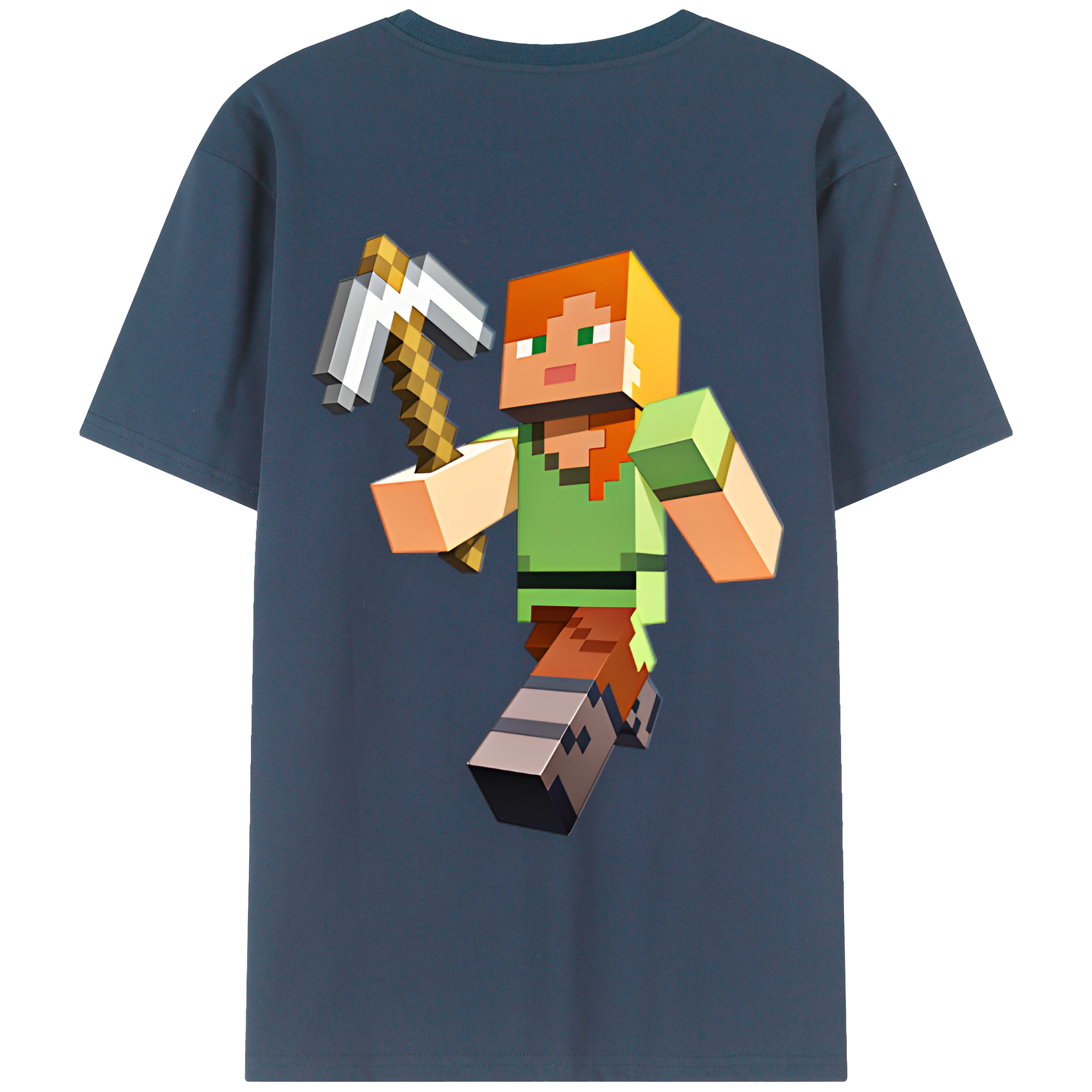 （画像用） マインクラフト ブロックの世界 Minecraft MC Block world 綿100％半袖Tシャツ（背面プリント）