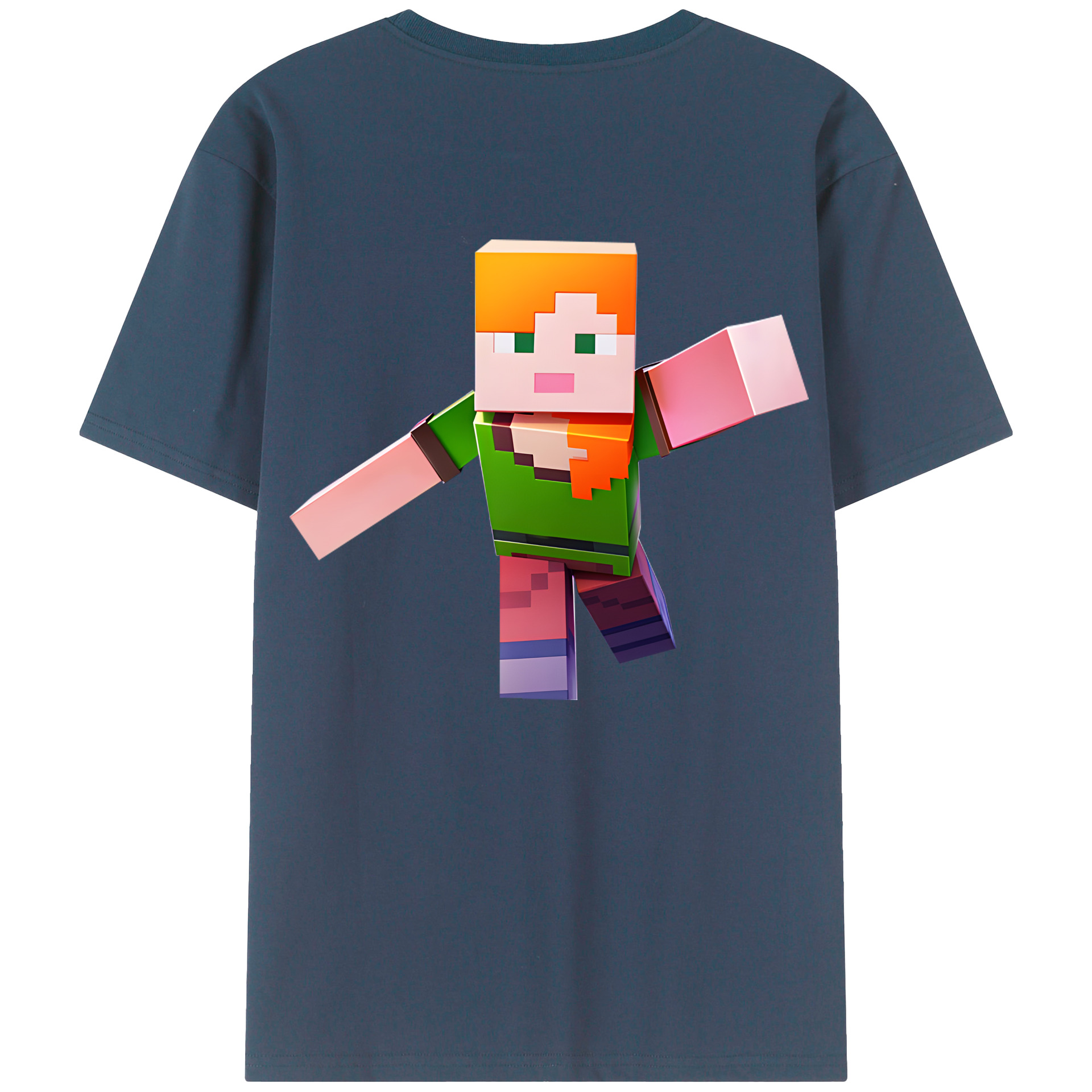 （画像用） マインクラフト ブロックの世界 Minecraft MC Block world 綿100％半袖Tシャツ（背面プリント）