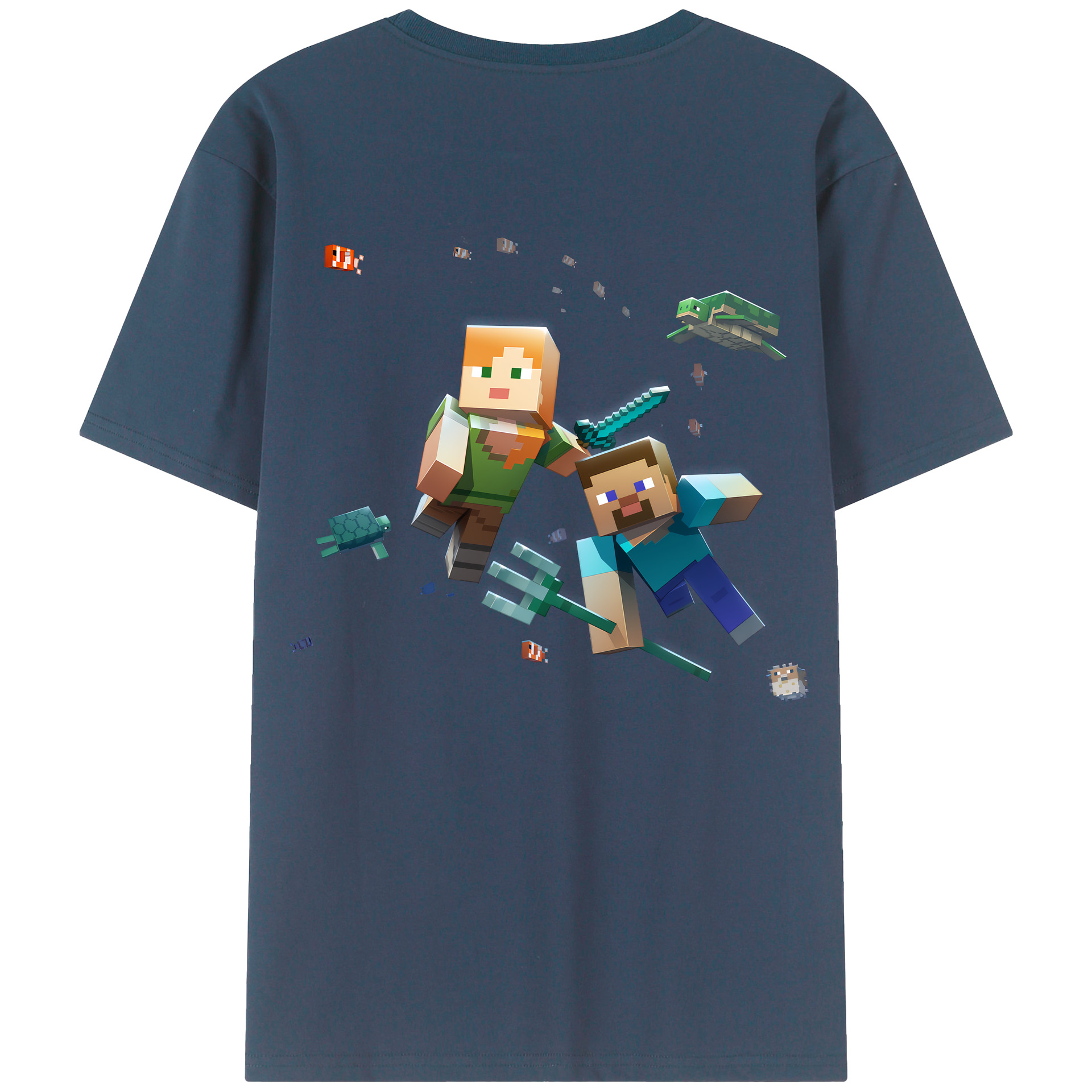 （画像用） マインクラフト ブロックの世界 Minecraft MC Block world 綿100％半袖Tシャツ（背面プリント）