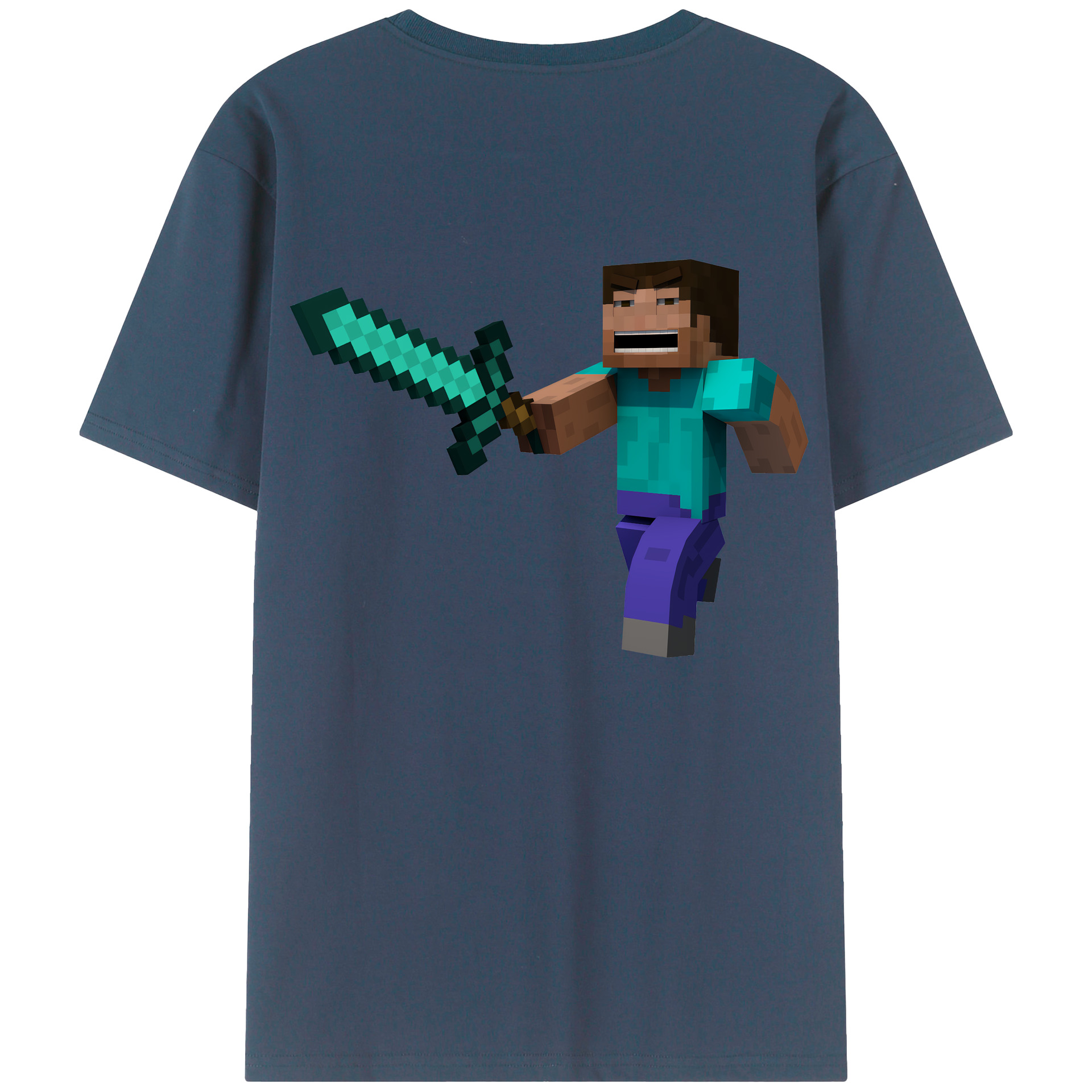 （画像用） マインクラフト ブロックの世界 Minecraft MC Block world 綿100％半袖Tシャツ（背面プリント）