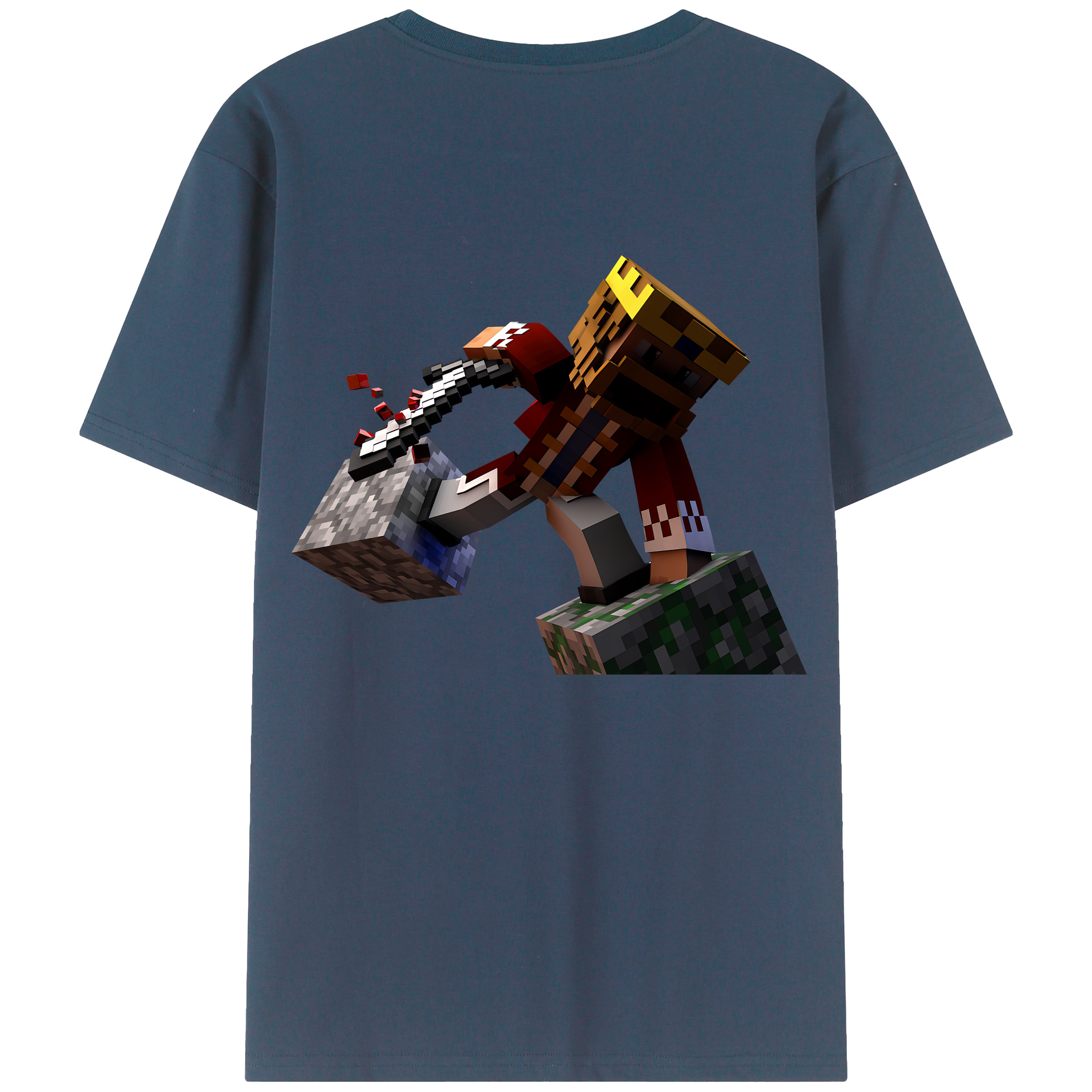 （画像用） マインクラフト ブロックの世界 Minecraft MC Block world 綿100％半袖Tシャツ（背面プリント）