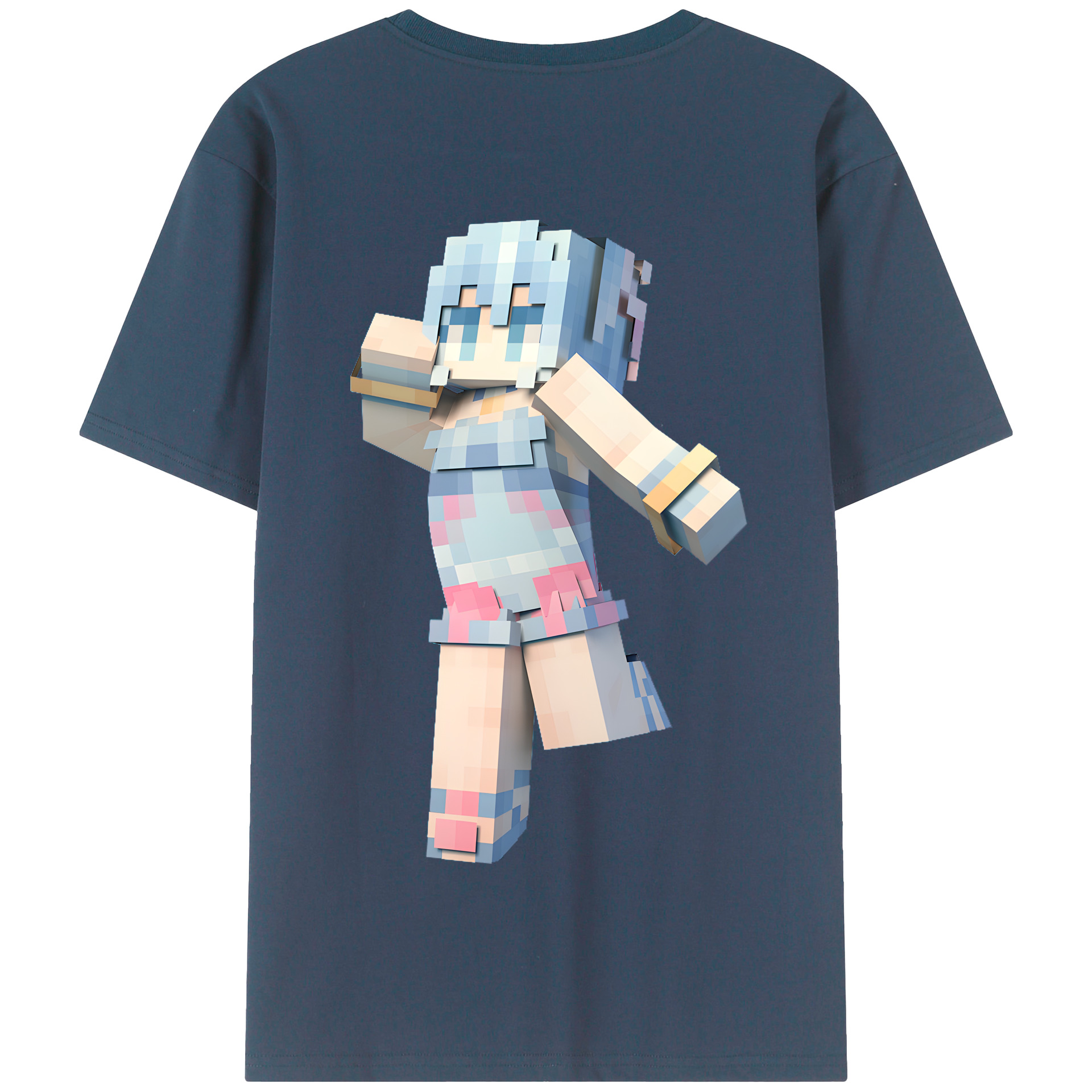 （画像用） マインクラフト ブロックの世界 Minecraft MC Block world 綿100％半袖Tシャツ（背面プリント）