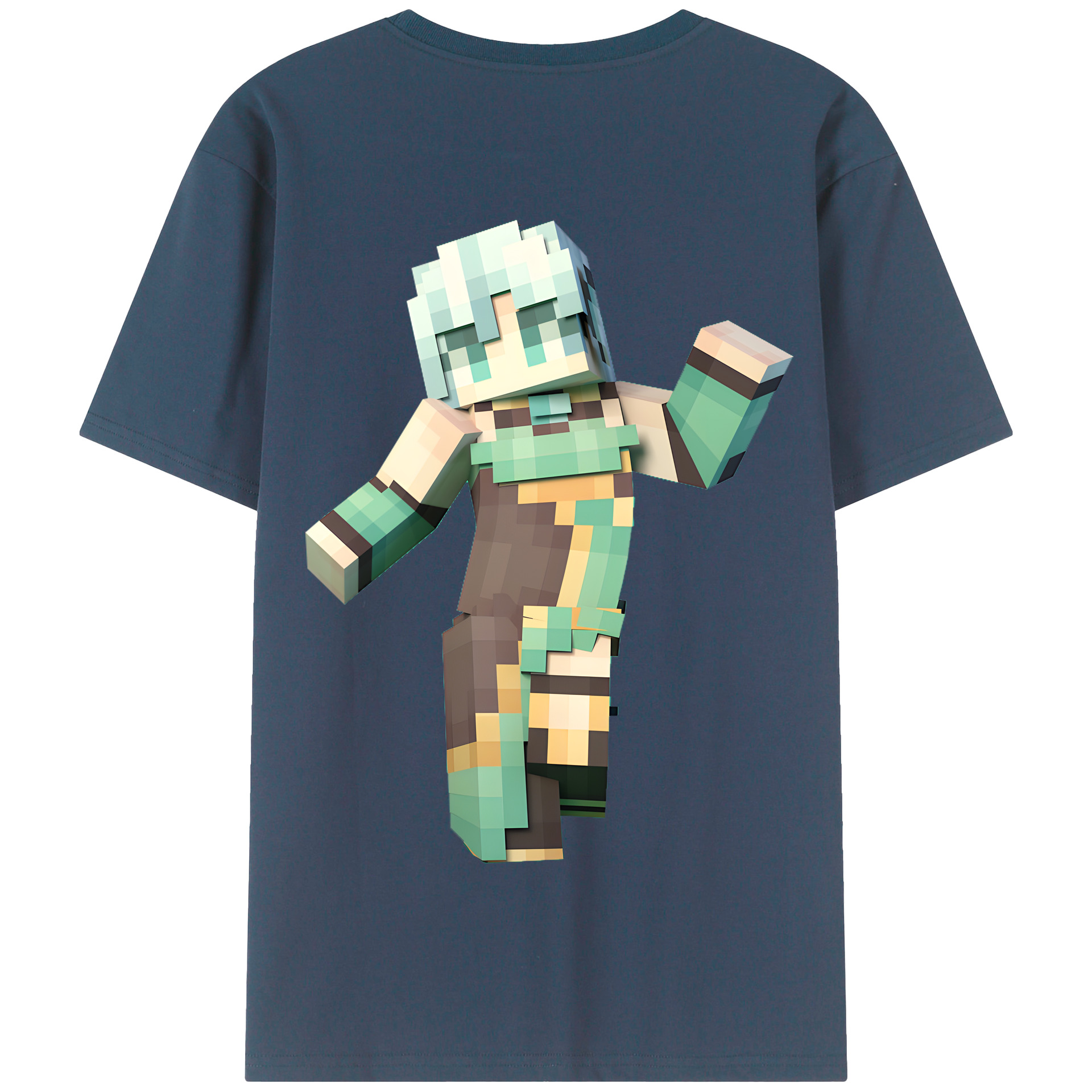 （画像用） マインクラフト ブロックの世界 Minecraft MC Block world 綿100％半袖Tシャツ（背面プリント）