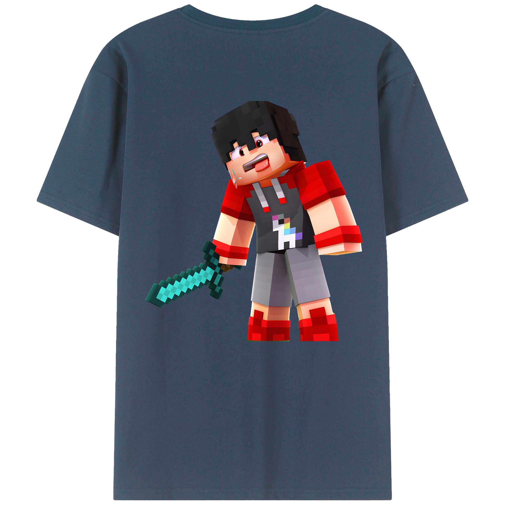 （画像用） マインクラフト ブロックの世界 Minecraft MC Block world 綿100％半袖Tシャツ（背面プリント）