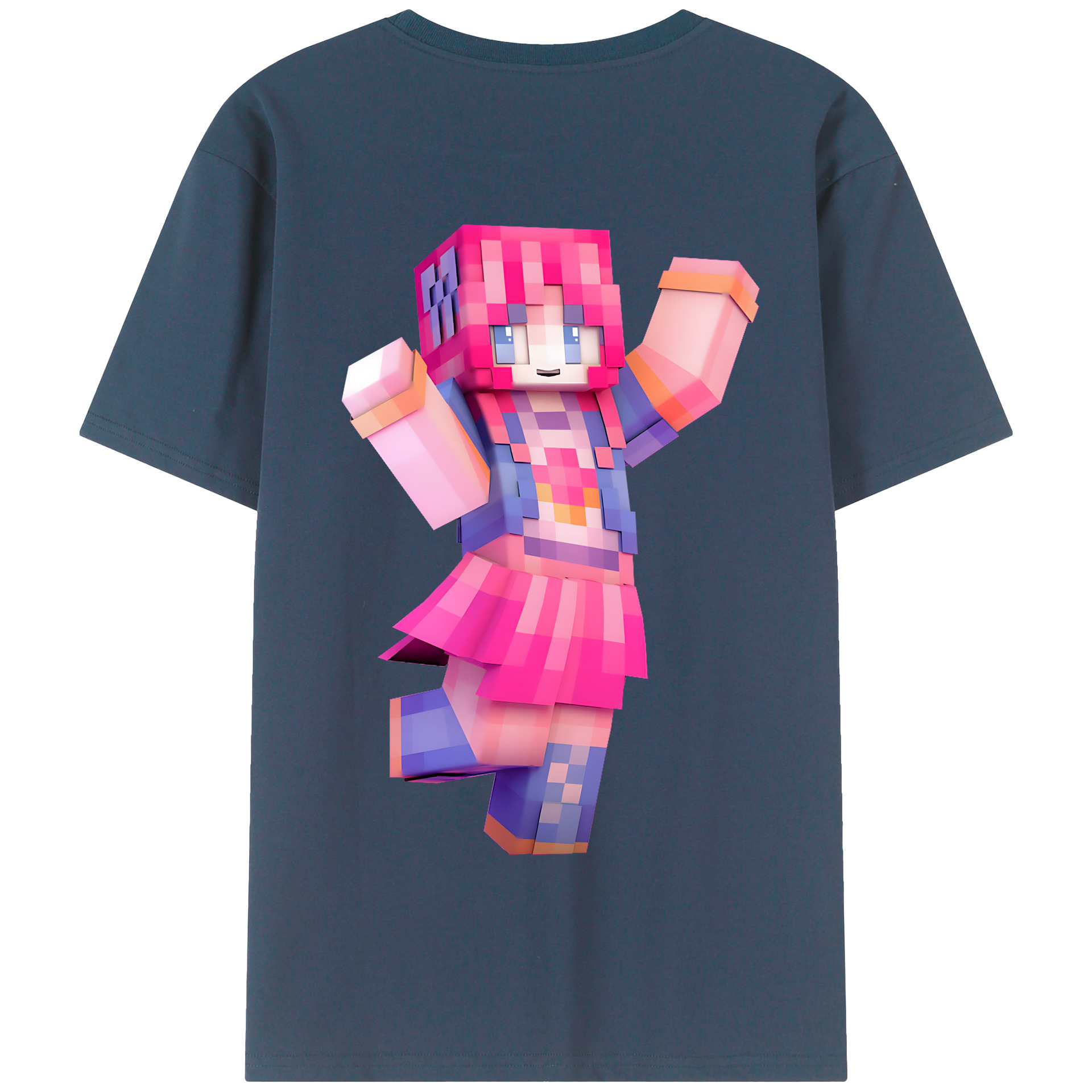 （画像用） マインクラフト ブロックの世界 Minecraft MC Block world 綿100％半袖Tシャツ（背面プリント）