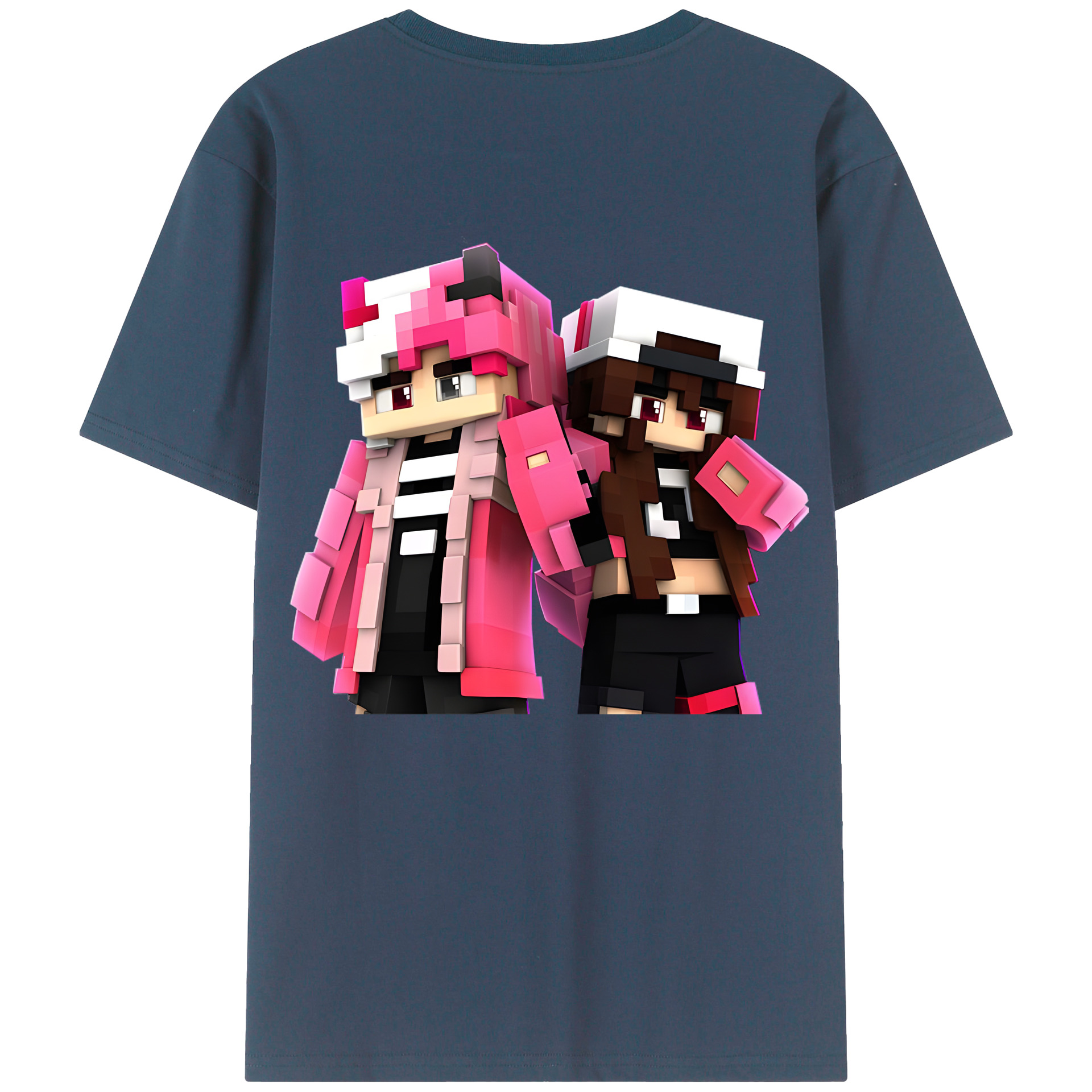 （画像用） マインクラフト ブロックの世界 Minecraft MC Block world 綿100％半袖Tシャツ（背面プリント）
