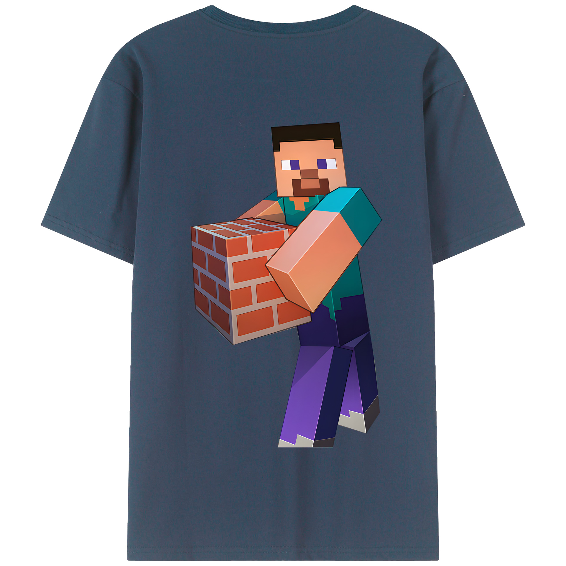 （画像用） マインクラフト ブロックの世界 Minecraft MC Block world 綿100％半袖Tシャツ（背面プリント）