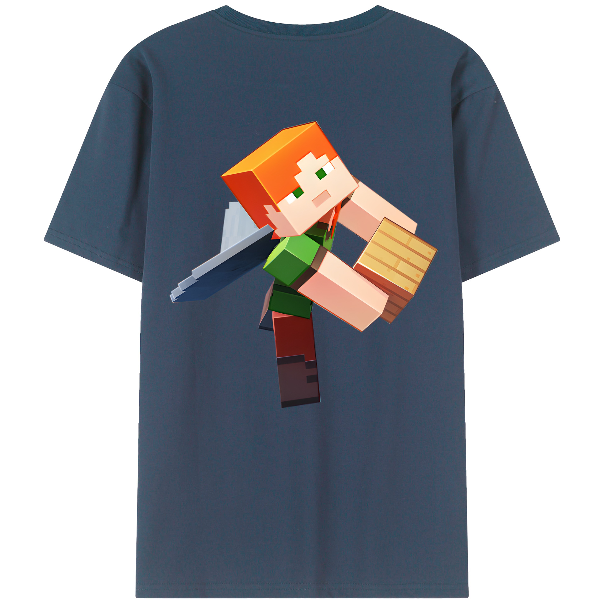 （画像用） マインクラフト ブロックの世界 Minecraft MC Block world 綿100％半袖Tシャツ（背面プリント）