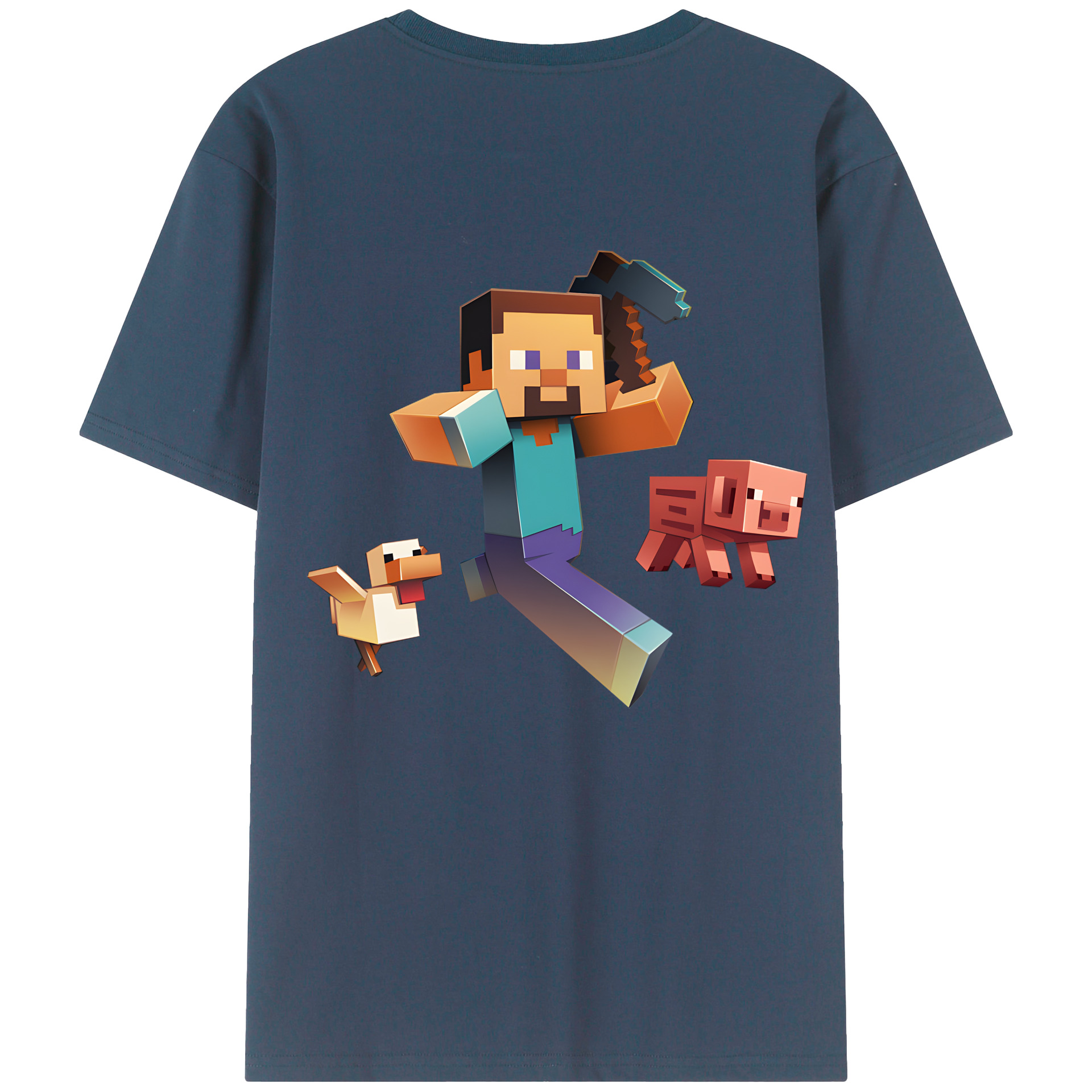 （画像用） マインクラフト ブロックの世界 Minecraft MC Block world 綿100％半袖Tシャツ（背面プリント）