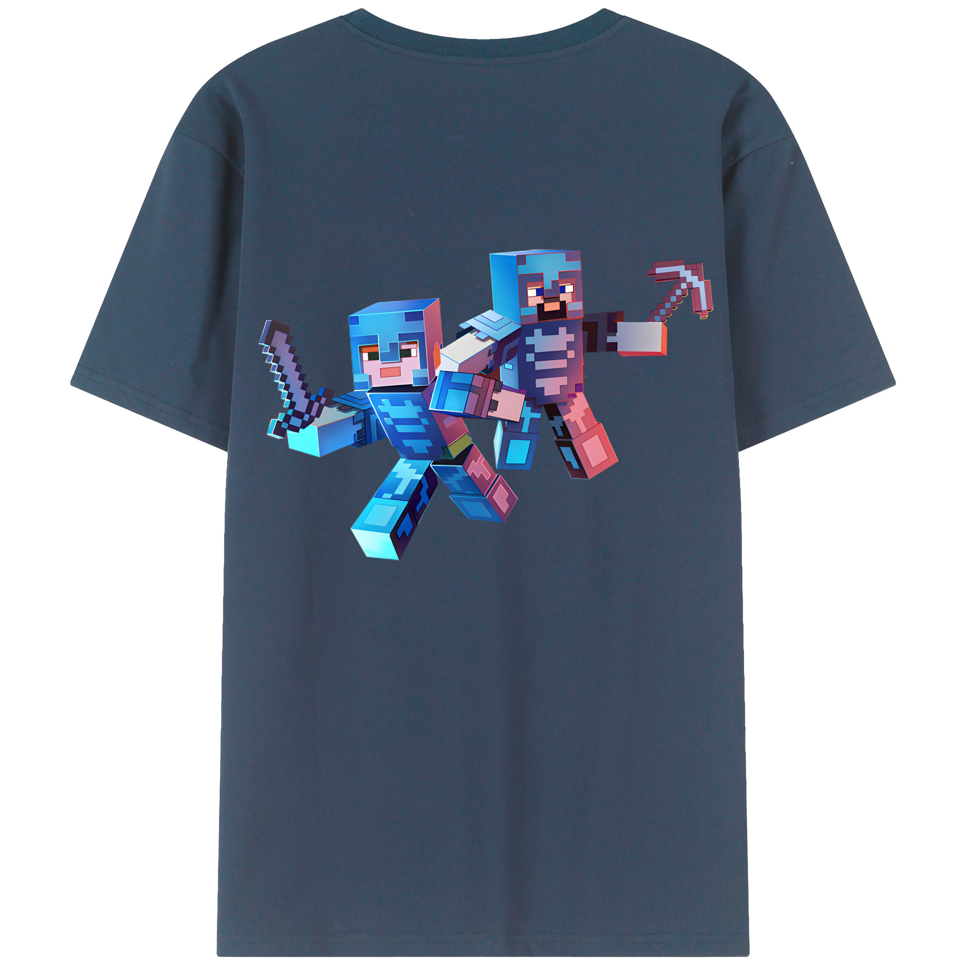 （画像用） マインクラフト ブロックの世界 Minecraft MC Block world 綿100％半袖Tシャツ（背面プリント）