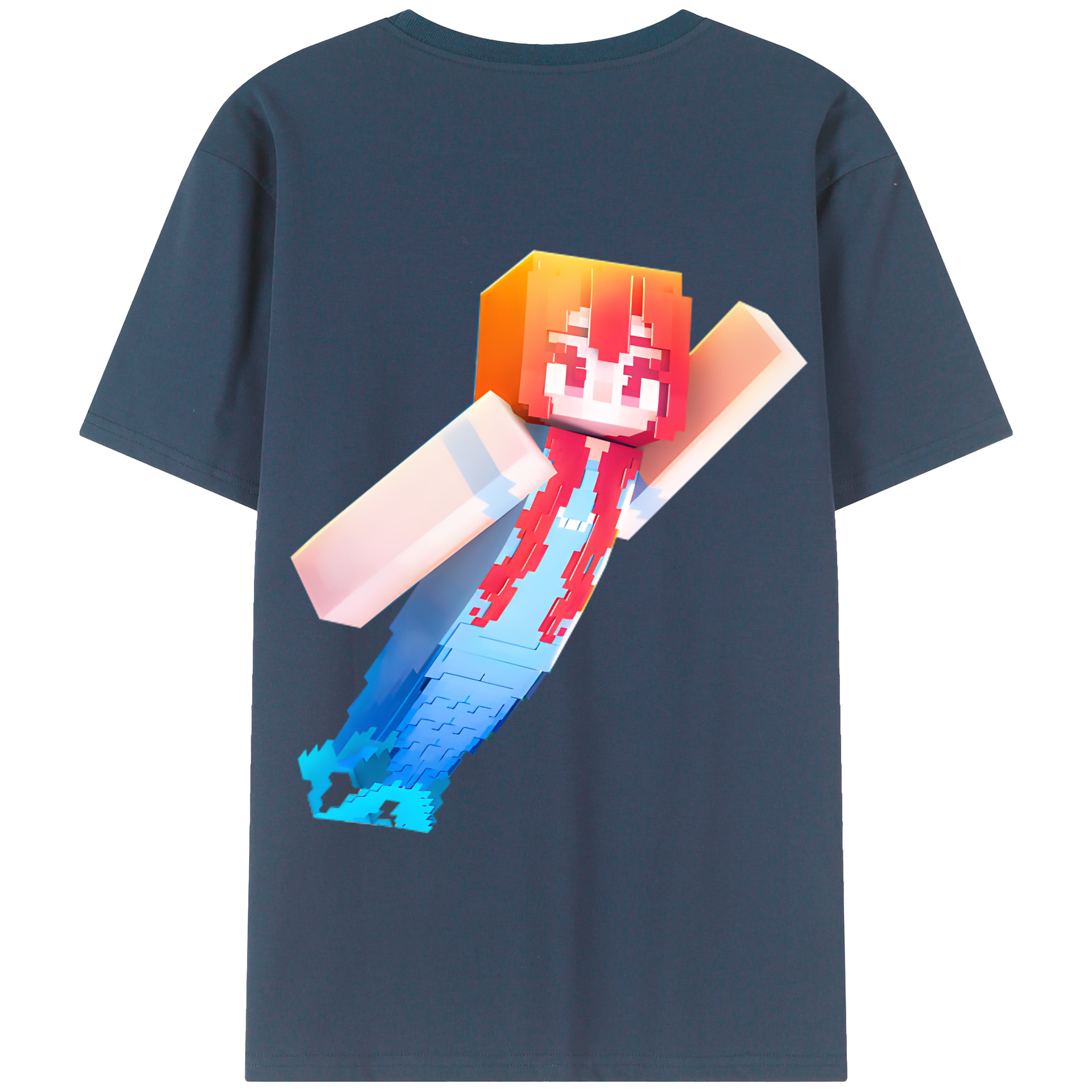 （画像用） マインクラフト ブロックの世界 Minecraft MC Block world 綿100％半袖Tシャツ（背面プリント）