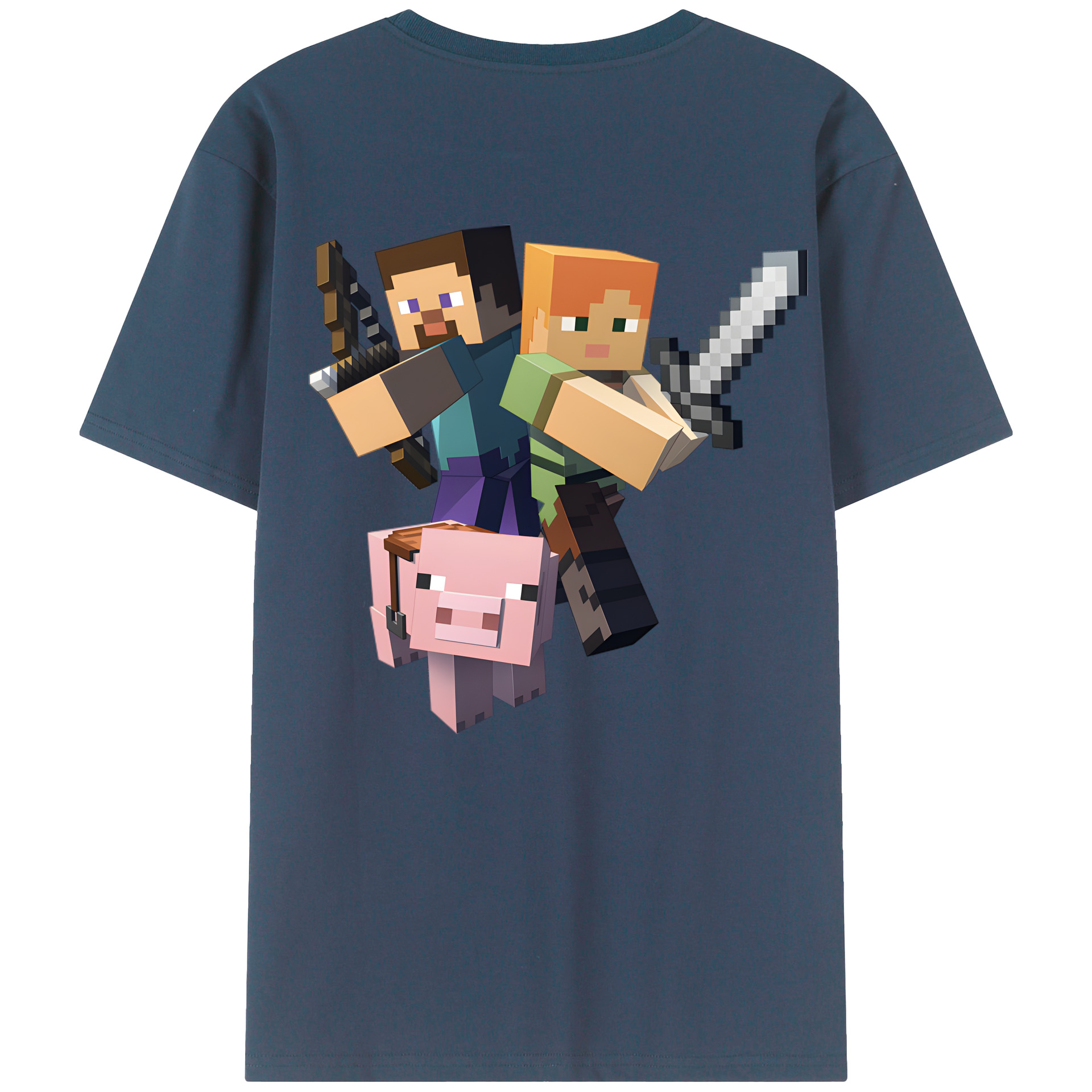 （画像用） マインクラフト ブロックの世界 Minecraft MC Block world 綿100％半袖Tシャツ（背面プリント）
