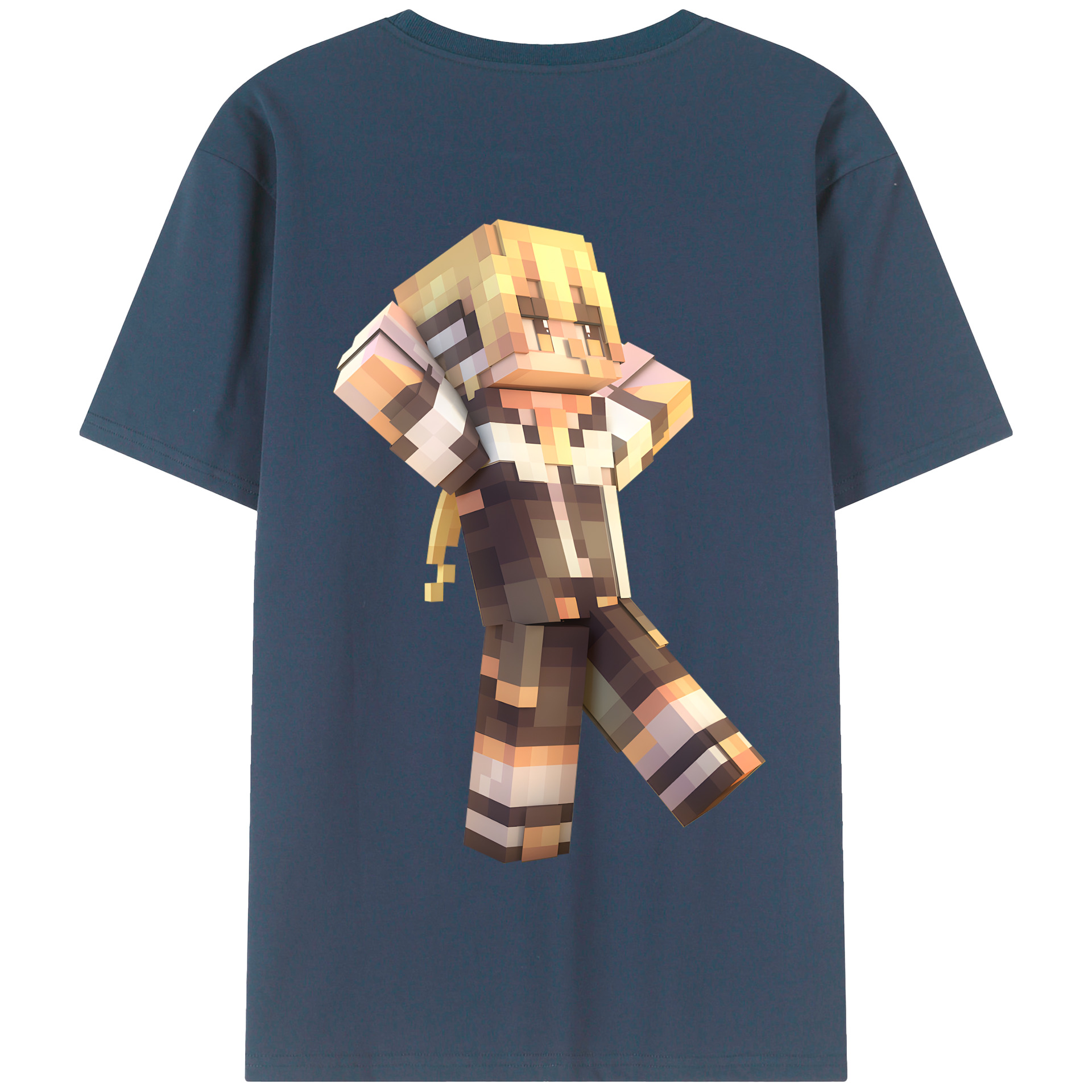 （画像用） マインクラフト ブロックの世界 Minecraft MC Block world 綿100％半袖Tシャツ（背面プリント）