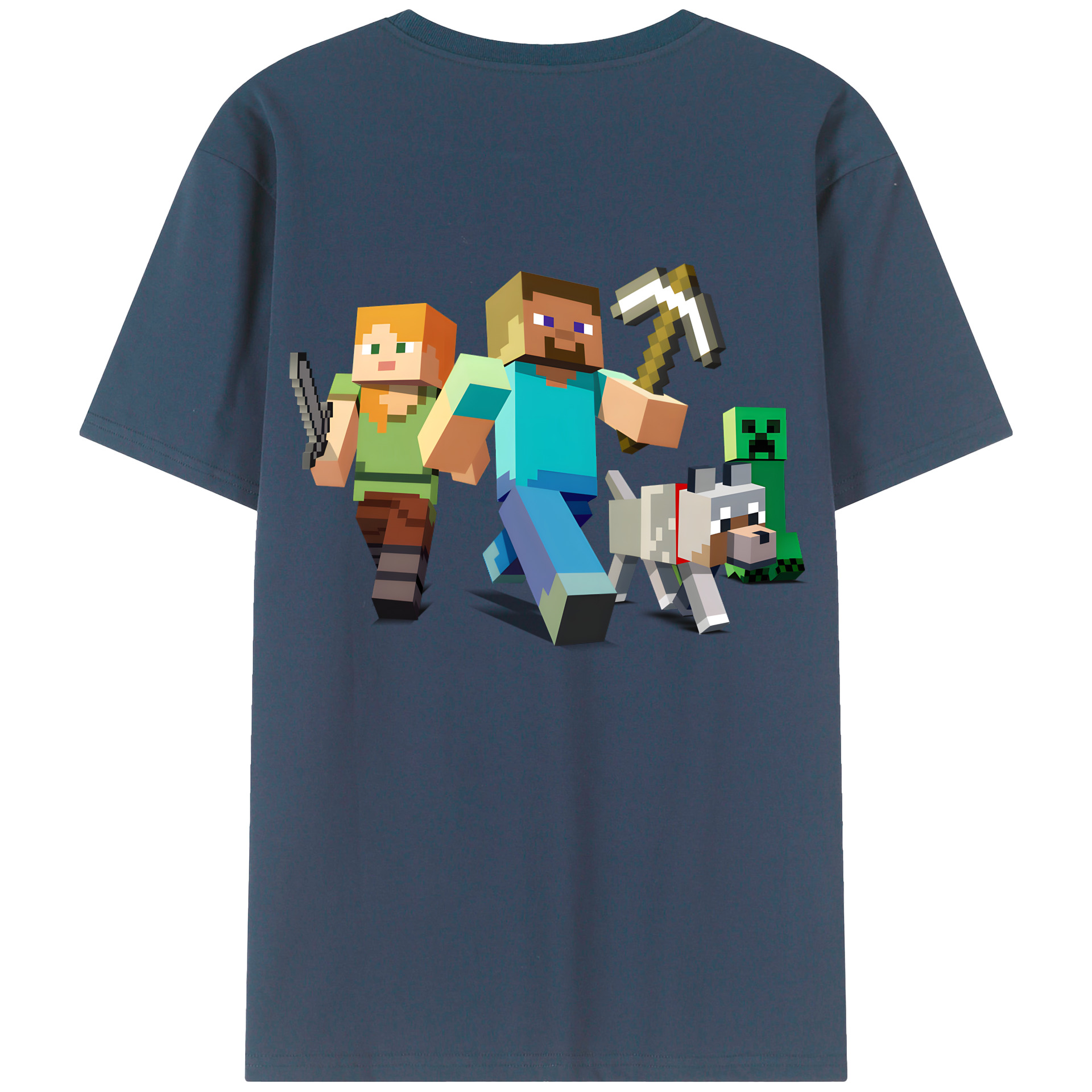 （画像用） マインクラフト ブロックの世界 Minecraft MC Block world 綿100％半袖Tシャツ（背面プリント）