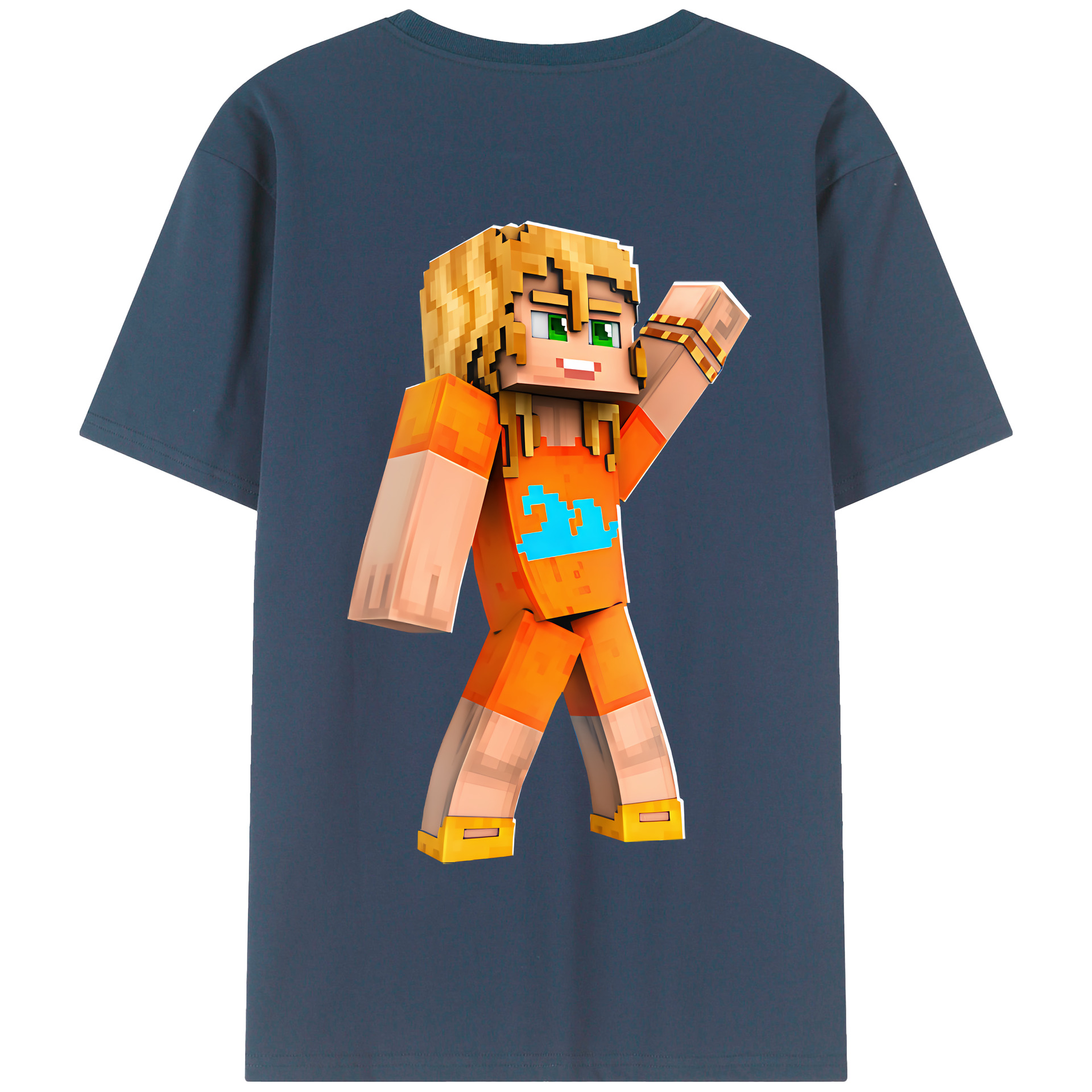 （画像用） マインクラフト ブロックの世界 Minecraft MC Block world 綿100％半袖Tシャツ（背面プリント）