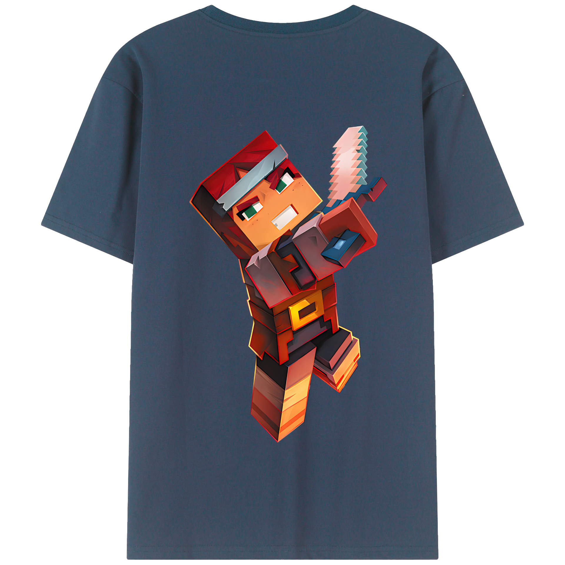 （画像用） マインクラフト ブロックの世界 Minecraft MC Block world 綿100％半袖Tシャツ（背面プリント）