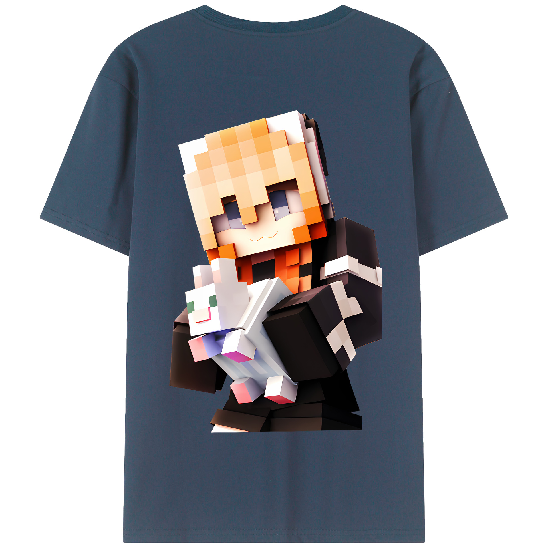 （画像用） マインクラフト ブロックの世界 Minecraft MC Block world 綿100％半袖Tシャツ（背面プリント）