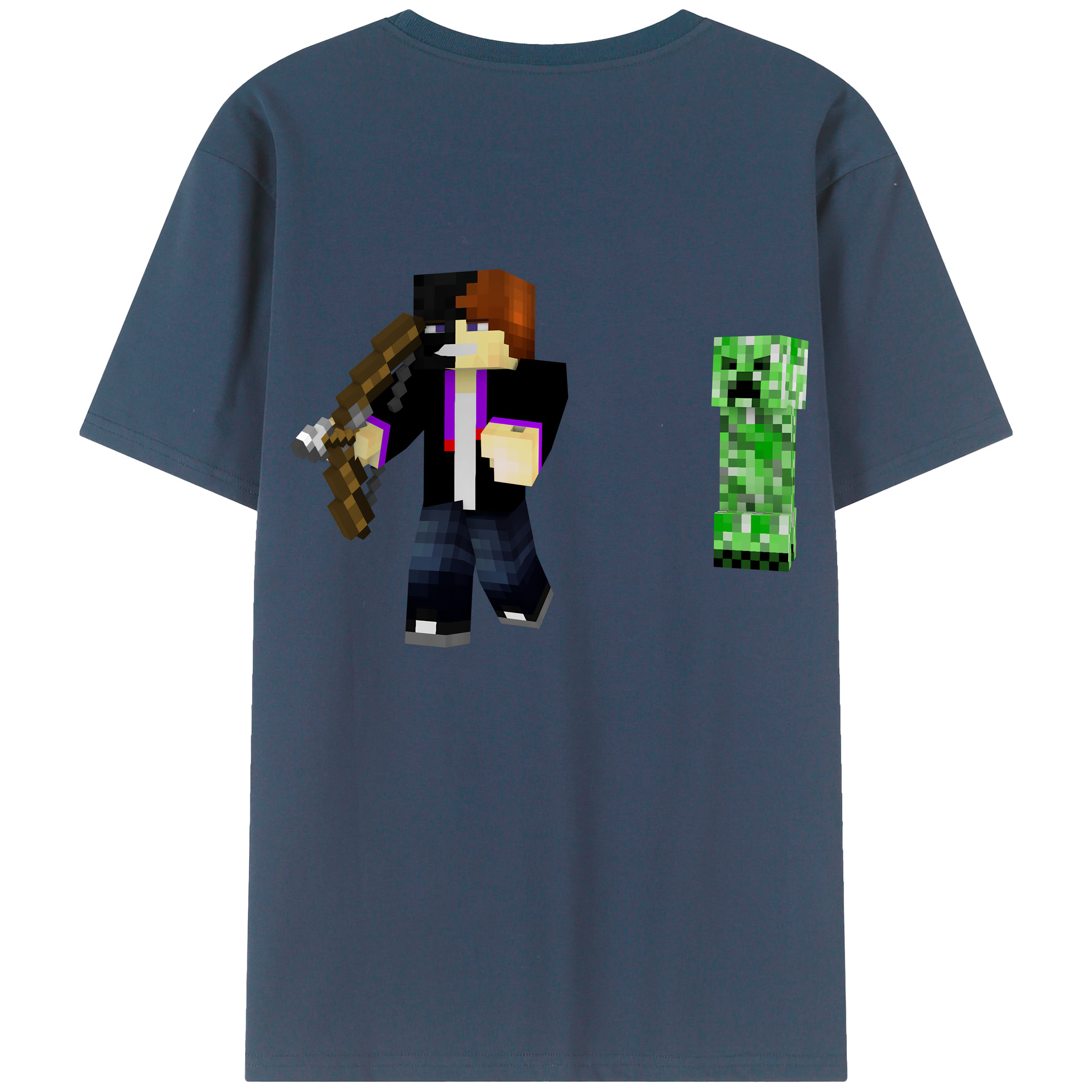 （画像用） マインクラフト ブロックの世界 Minecraft MC Block world 綿100％半袖Tシャツ（背面プリント）