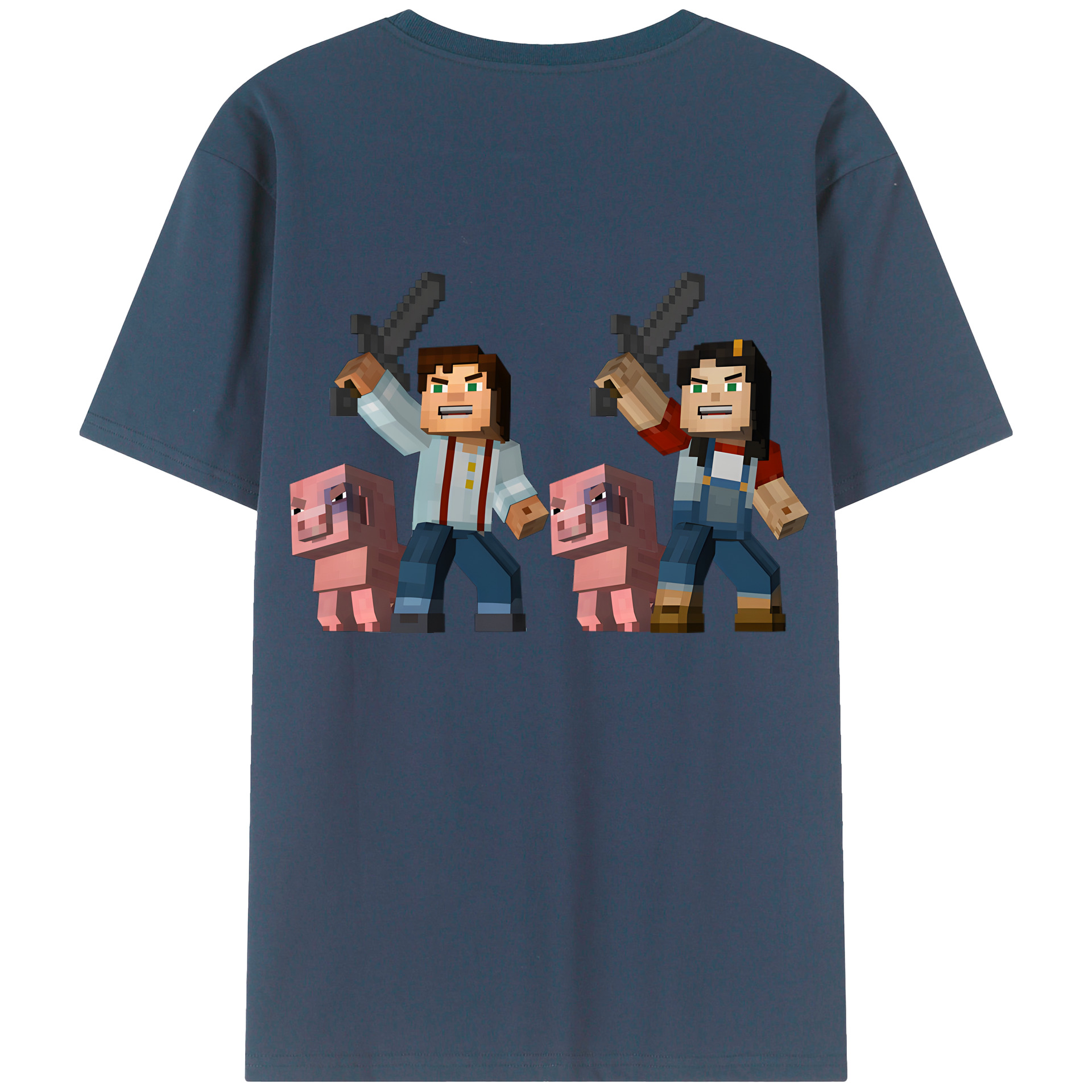 （画像用） マインクラフト ブロックの世界 Minecraft MC Block world 綿100％半袖Tシャツ（背面プリント）