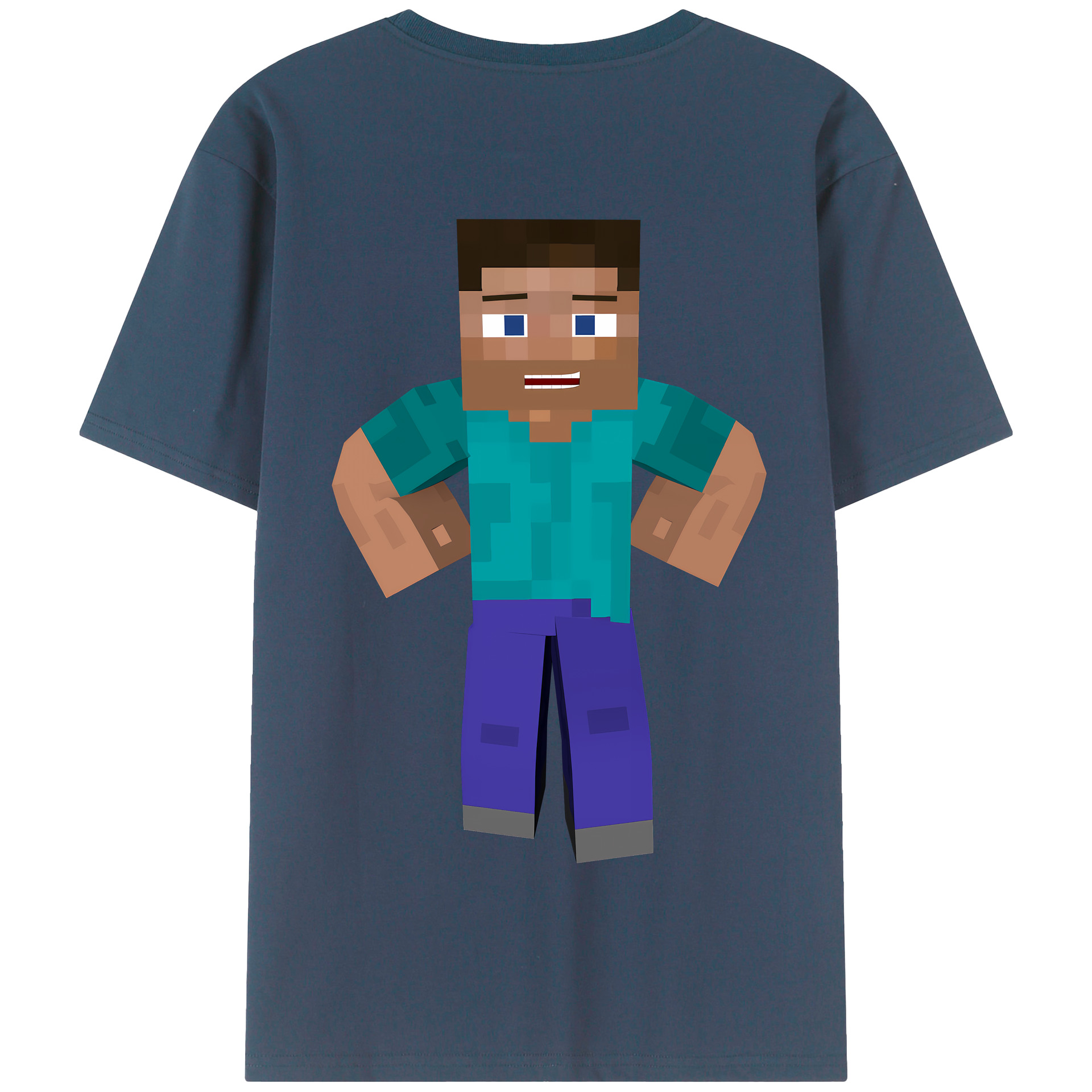 （画像用） マインクラフト ブロックの世界 Minecraft MC Block world 綿100％半袖Tシャツ（背面プリント）