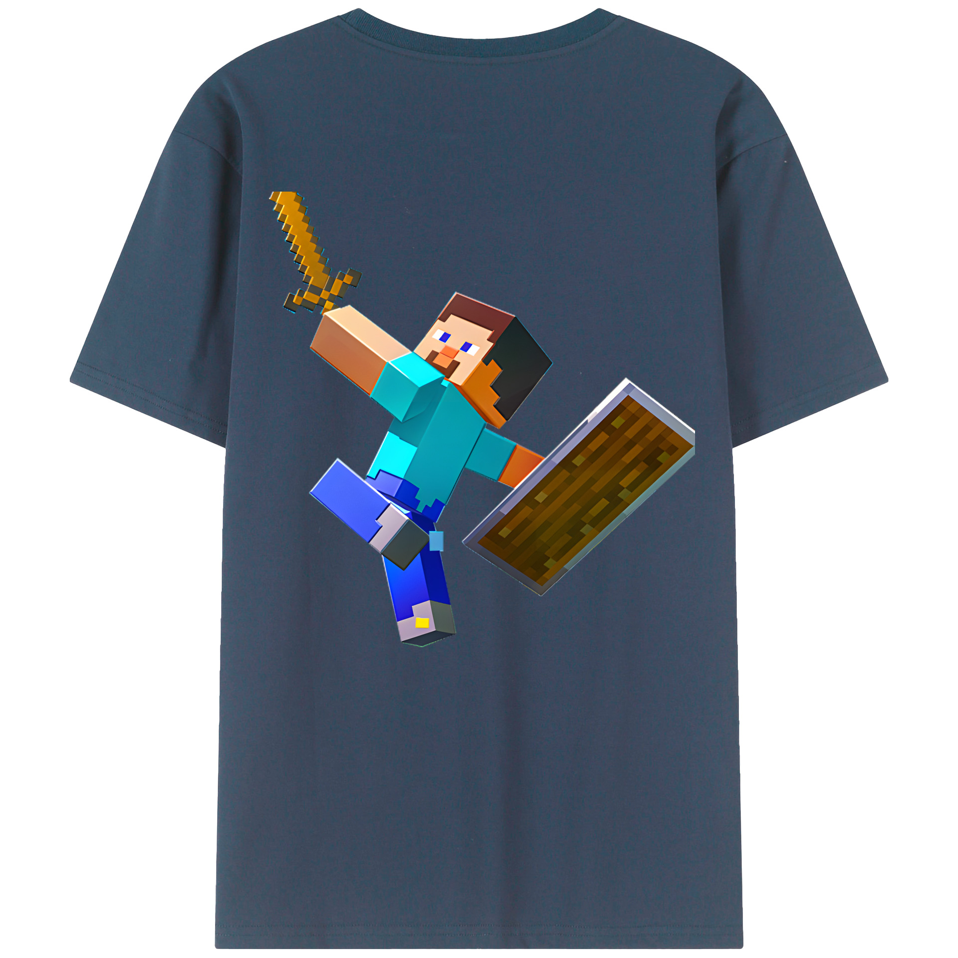 （画像用） マインクラフト ブロックの世界 Minecraft MC Block world 綿100％半袖Tシャツ（背面プリント）
