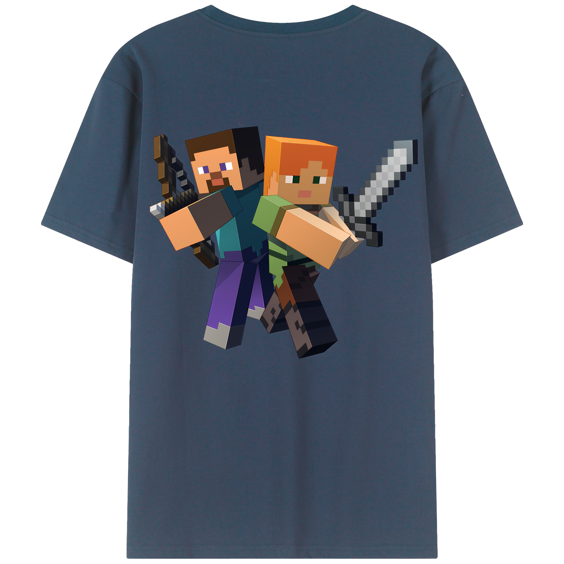 （画像用） マインクラフト ブロックの世界 Minecraft MC Block world 綿100％半袖Tシャツ（背面プリント）