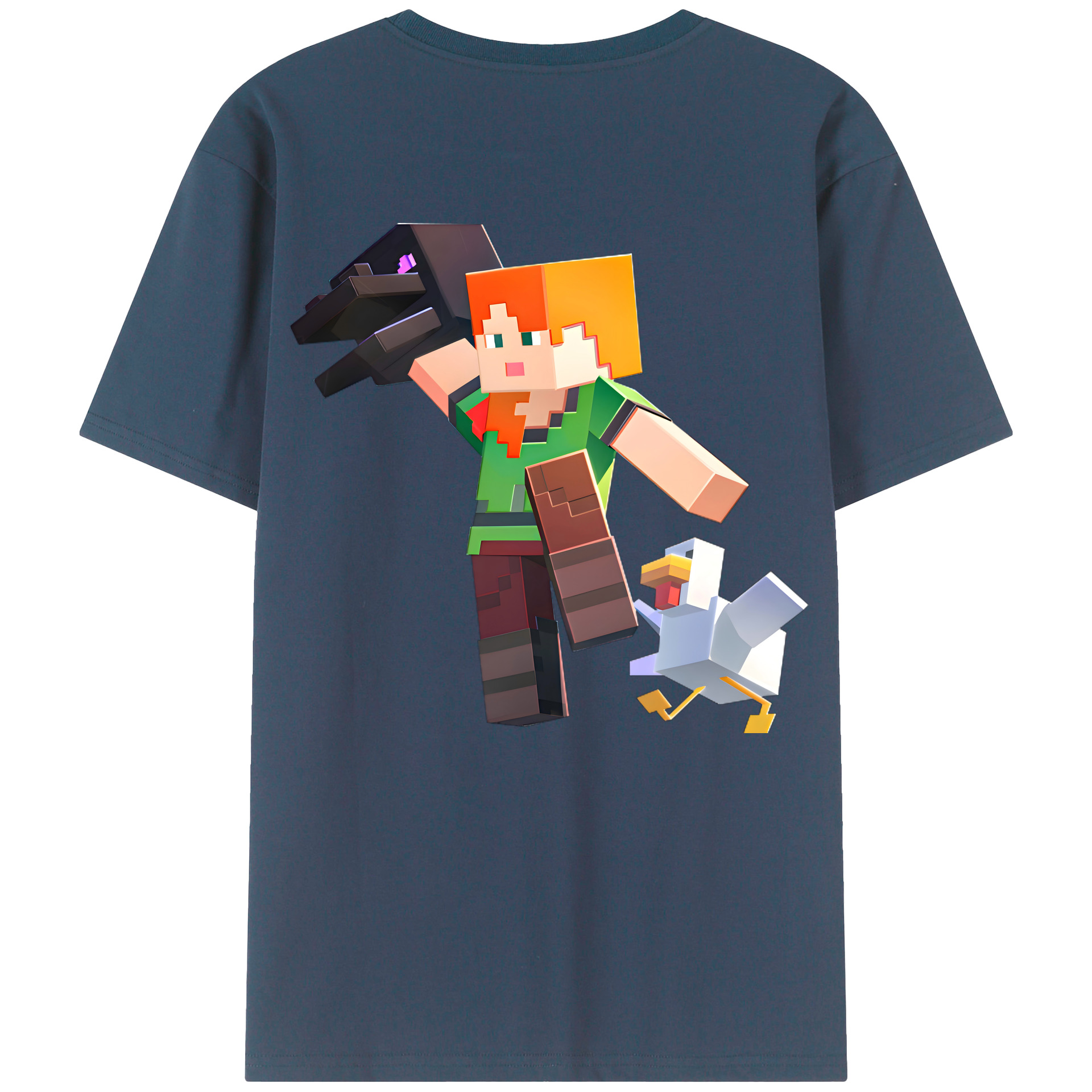 （画像用） マインクラフト ブロックの世界 Minecraft MC Block world 綿100％半袖Tシャツ（背面プリント）