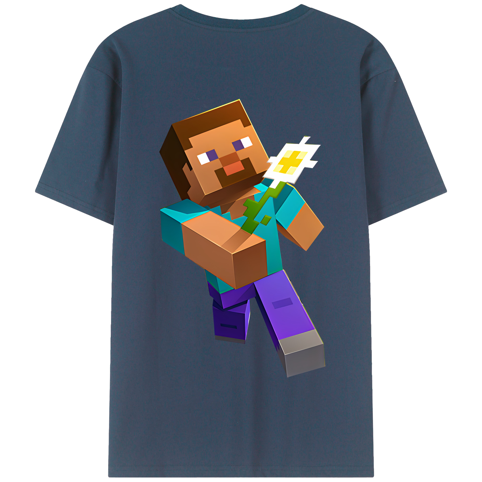 （画像用） マインクラフト ブロックの世界 Minecraft MC Block world 綿100％半袖Tシャツ（背面プリント）
