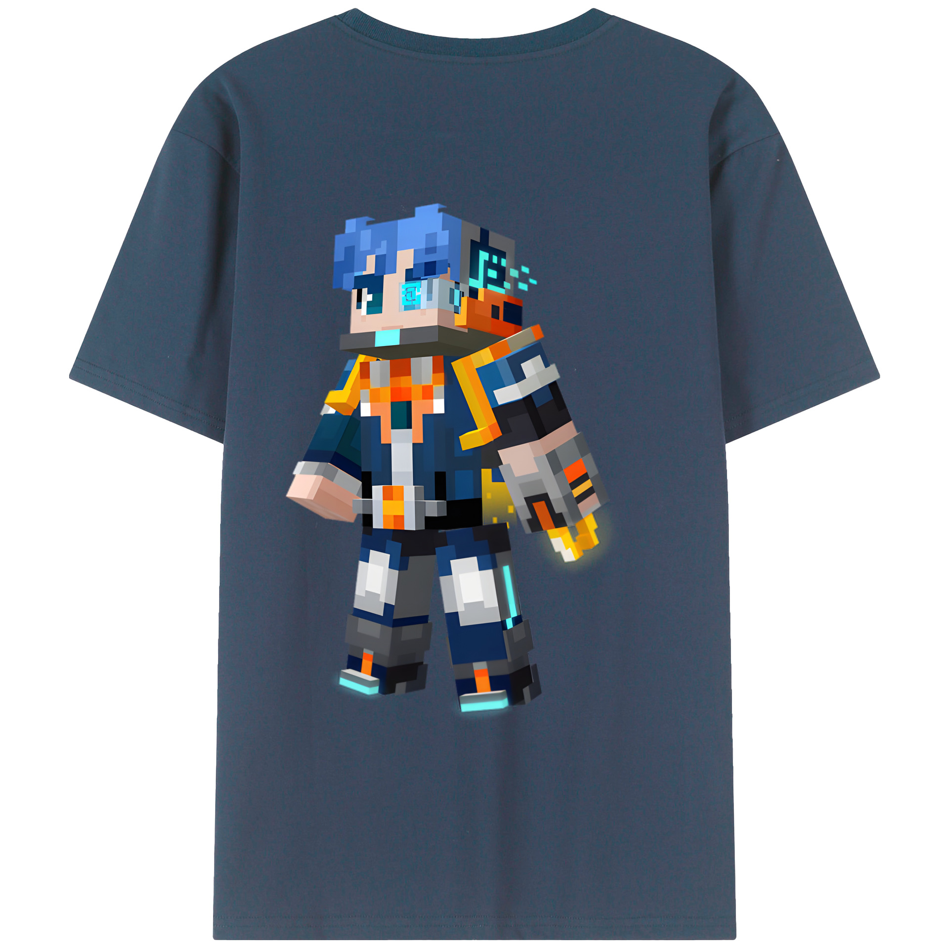 （画像用） マインクラフト ブロックの世界 Minecraft MC Block world 綿100％半袖Tシャツ（背面プリント）