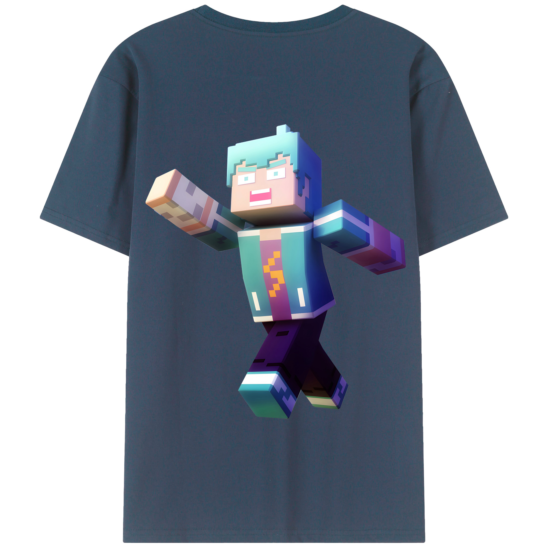 （画像用） マインクラフト ブロックの世界 Minecraft MC Block world 綿100％半袖Tシャツ（背面プリント）