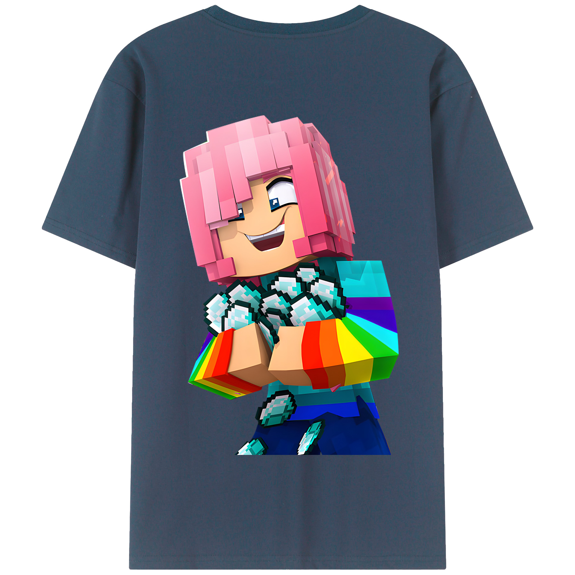 （画像用） マインクラフト ブロックの世界 Minecraft MC Block world 綿100％半袖Tシャツ（背面プリント）