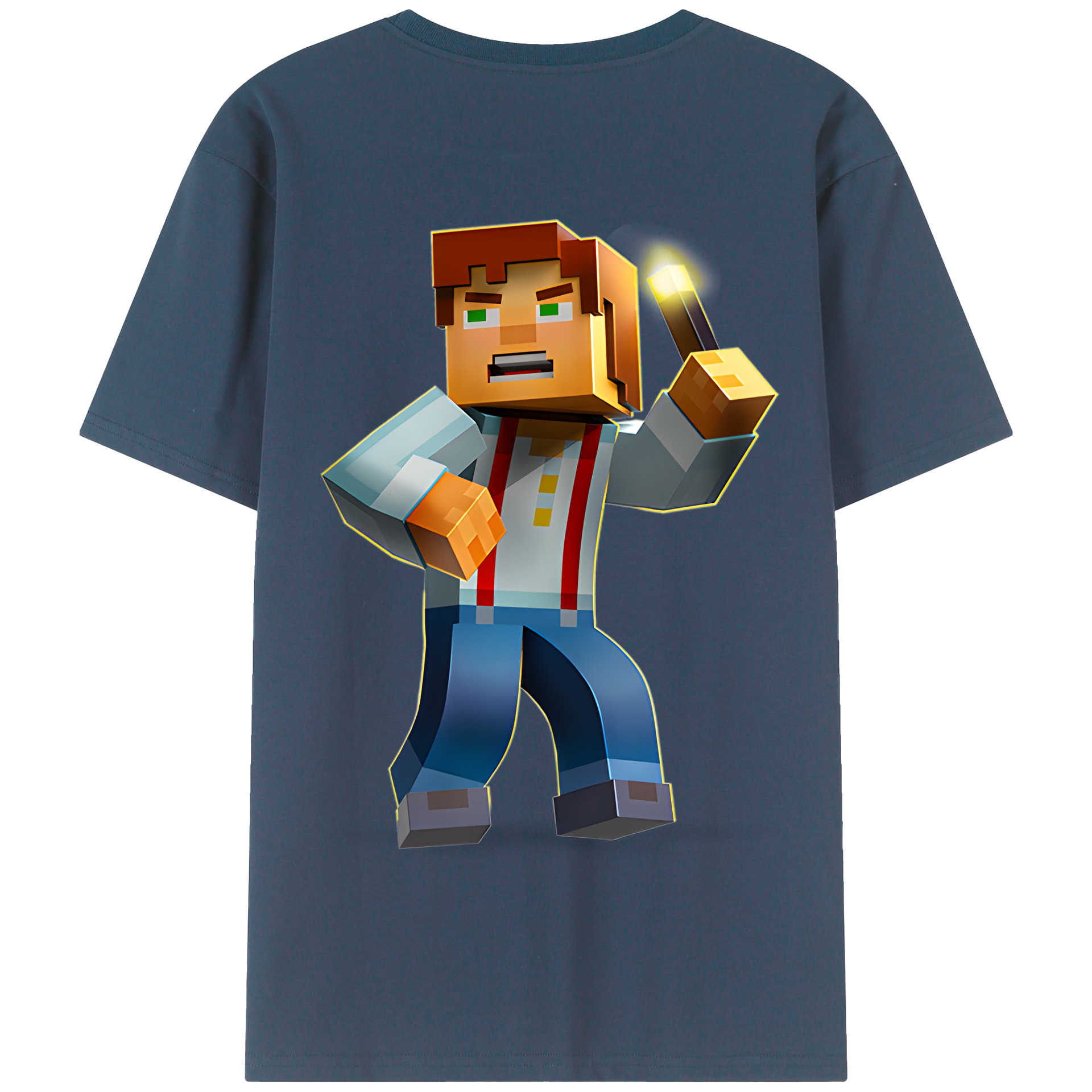 （画像用） マインクラフト ブロックの世界 Minecraft MC Block world 綿100％半袖Tシャツ（背面プリント）