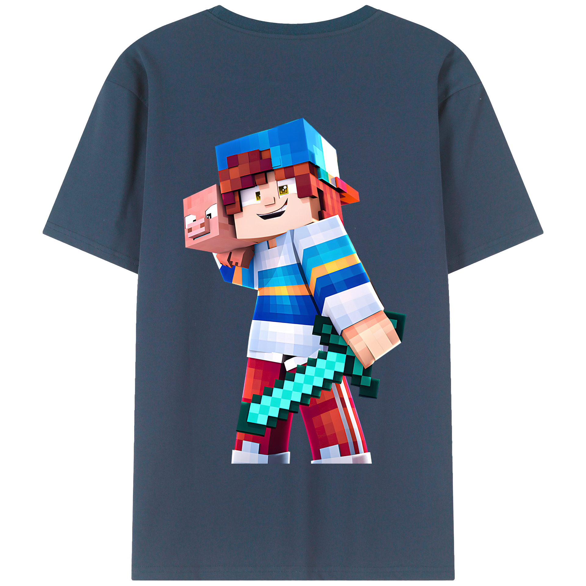 （画像用） マインクラフト ブロックの世界 Minecraft MC Block world 綿100％半袖Tシャツ（背面プリント）