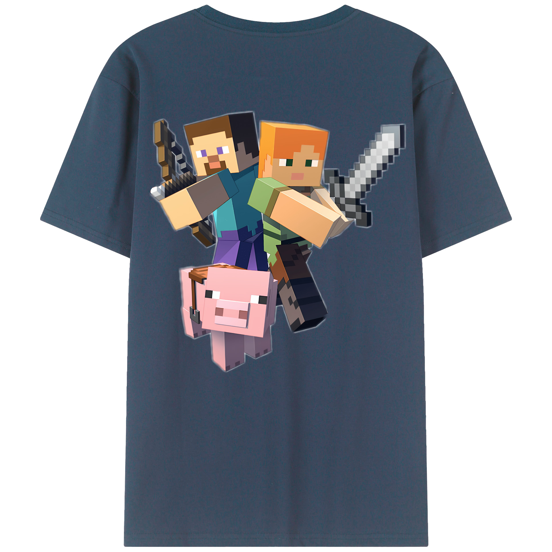 （画像用） マインクラフト ブロックの世界 Minecraft MC Block world 綿100％半袖Tシャツ（背面プリント）
