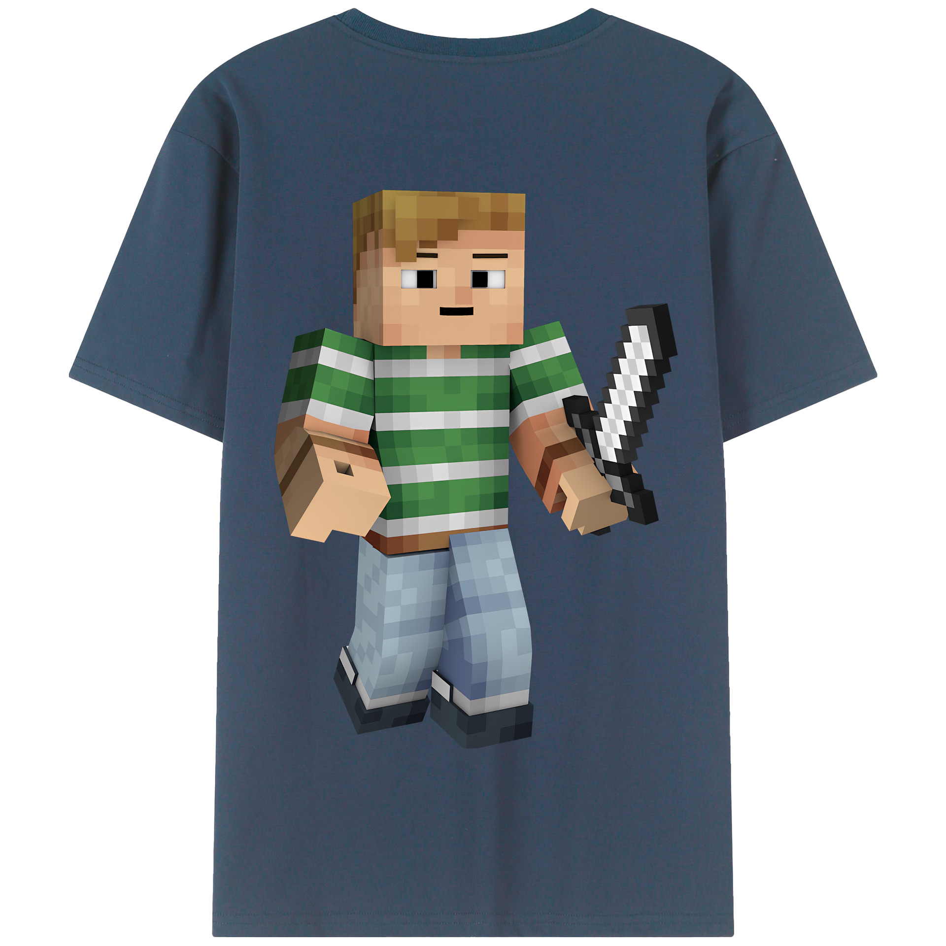 （画像用） マインクラフト ブロックの世界 Minecraft MC Block world 綿100％半袖Tシャツ（背面プリント）