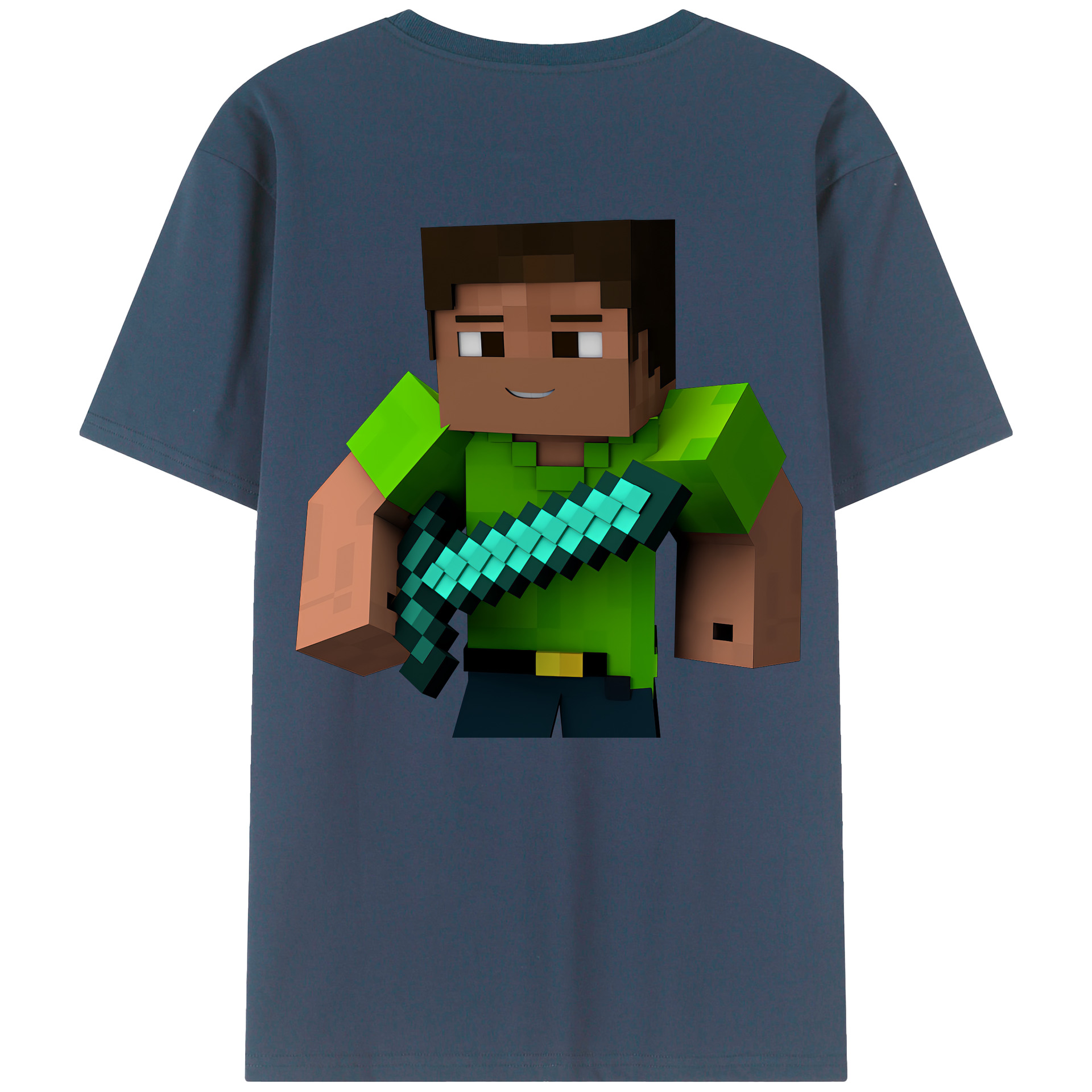 （画像用） マインクラフト ブロックの世界 Minecraft MC Block world 綿100％半袖Tシャツ（背面プリント）