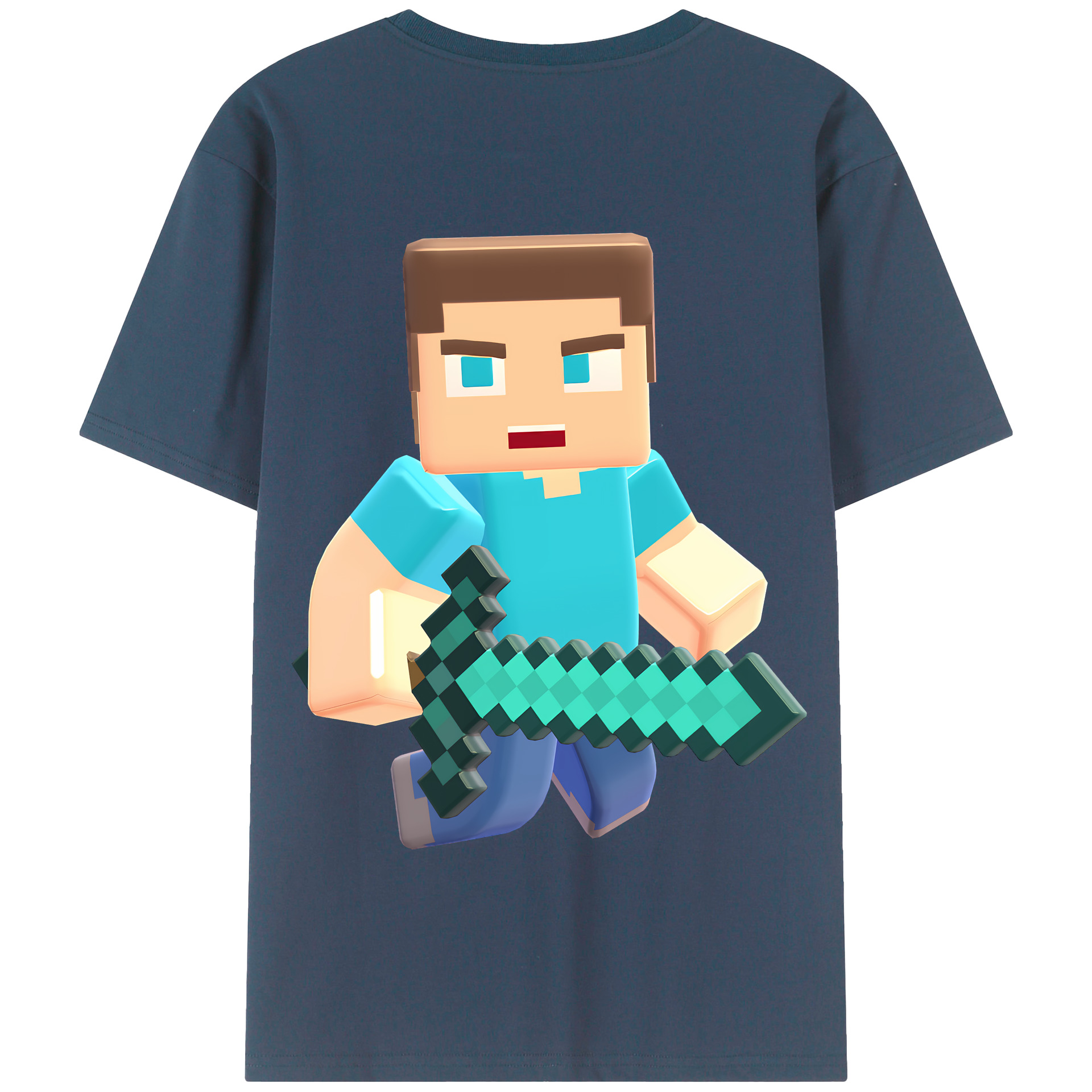 （画像用） マインクラフト ブロックの世界 Minecraft MC Block world 綿100％半袖Tシャツ（背面プリント）