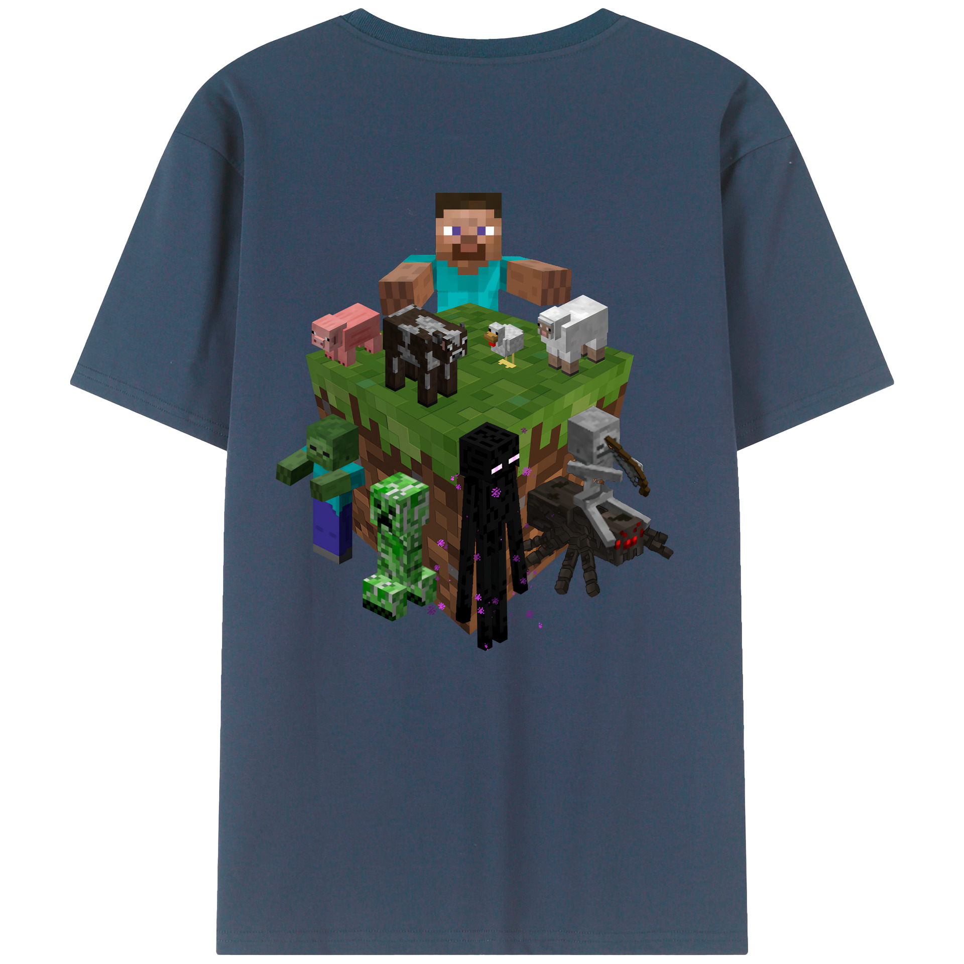 （画像用） マインクラフト ブロックの世界 Minecraft MC Block world 綿100％半袖Tシャツ（背面プリント）