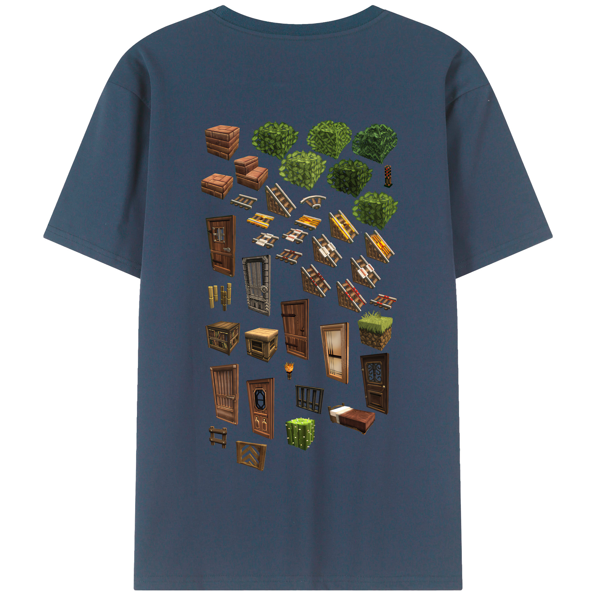（画像用） マインクラフト ブロックの世界 Minecraft MC Block world 綿100％半袖Tシャツ（背面プリント）