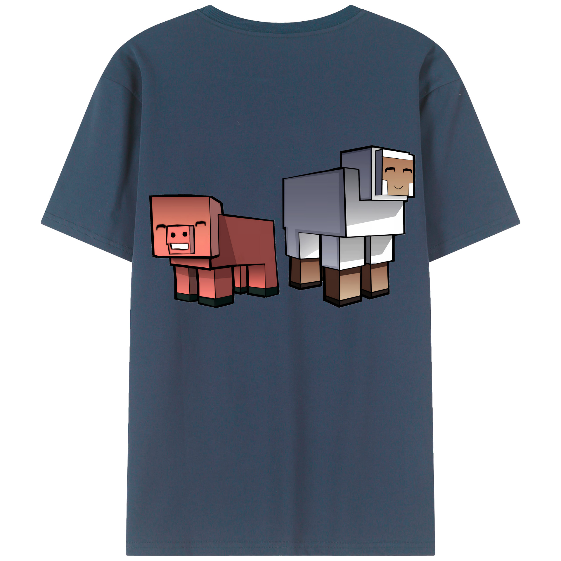 （画像用） マインクラフト ブロックの世界 Minecraft MC Block world 綿100％半袖Tシャツ（背面プリント）