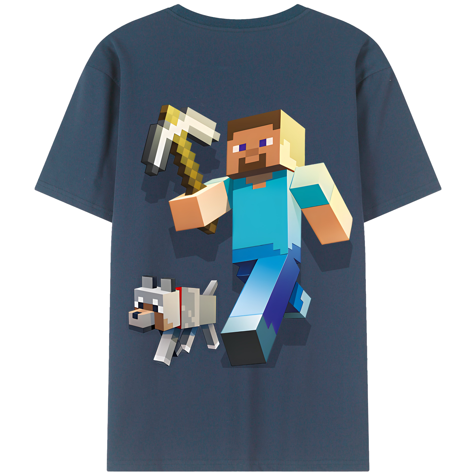 （画像用） マインクラフト ブロックの世界 Minecraft MC Block world 綿100％半袖Tシャツ（背面プリント）