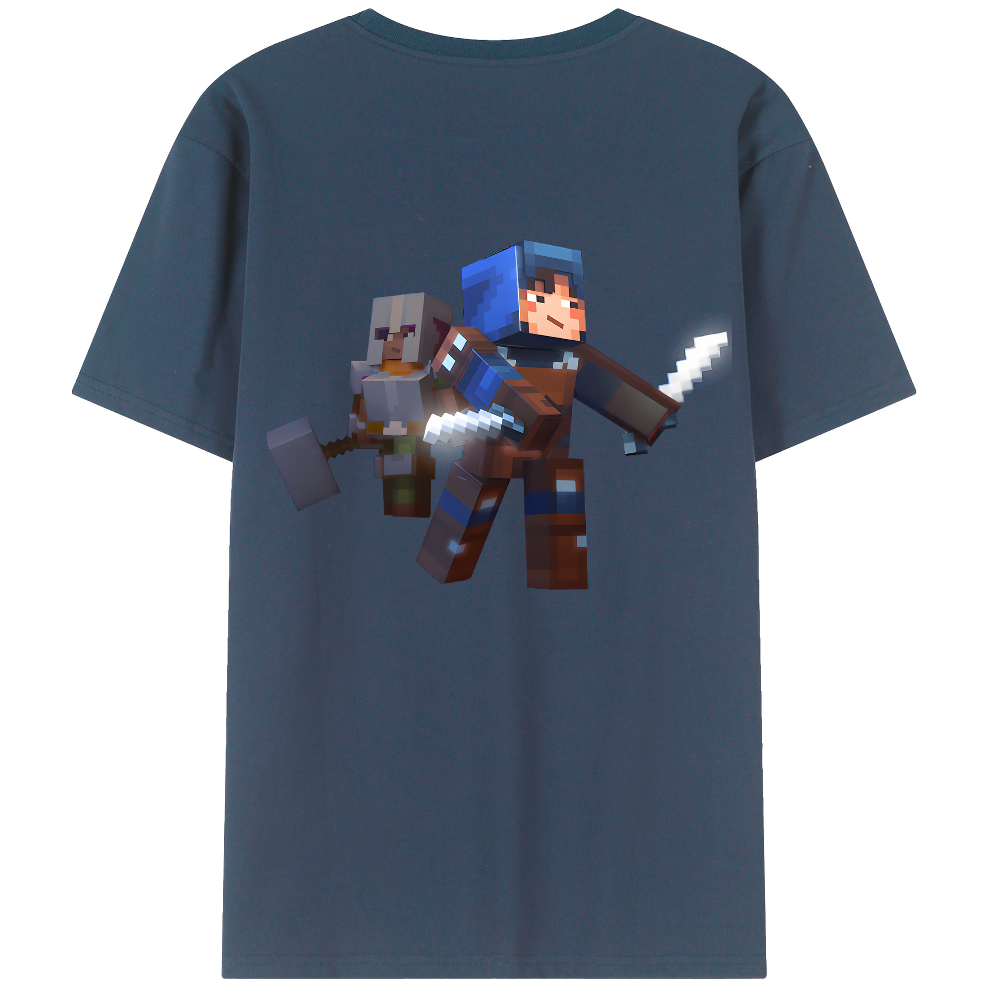 （画像用） マインクラフト ブロックの世界 Minecraft MC Block world 綿100％半袖Tシャツ（背面プリント）