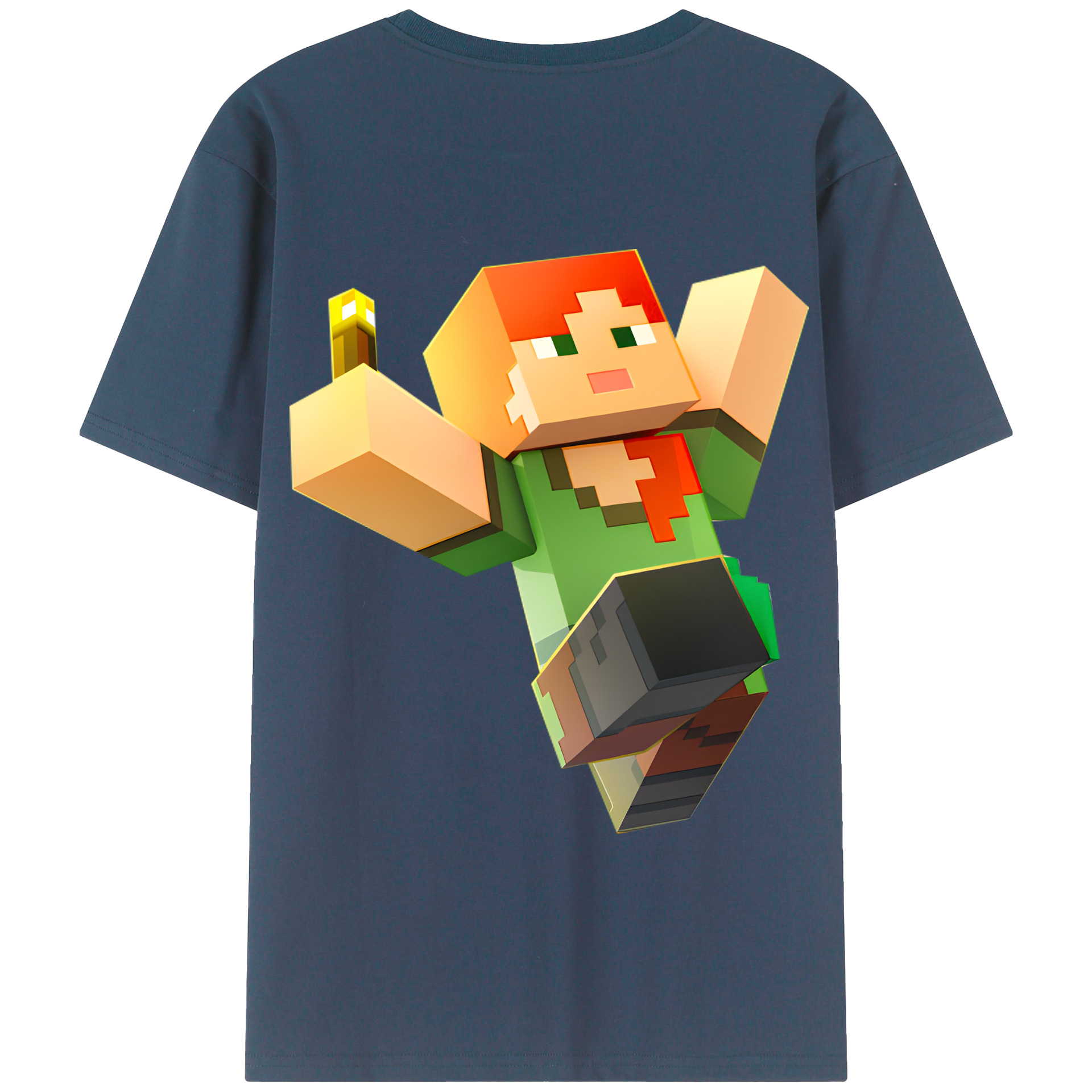 （画像用） マインクラフト ブロックの世界 Minecraft MC Block world 綿100％半袖Tシャツ（背面プリント）